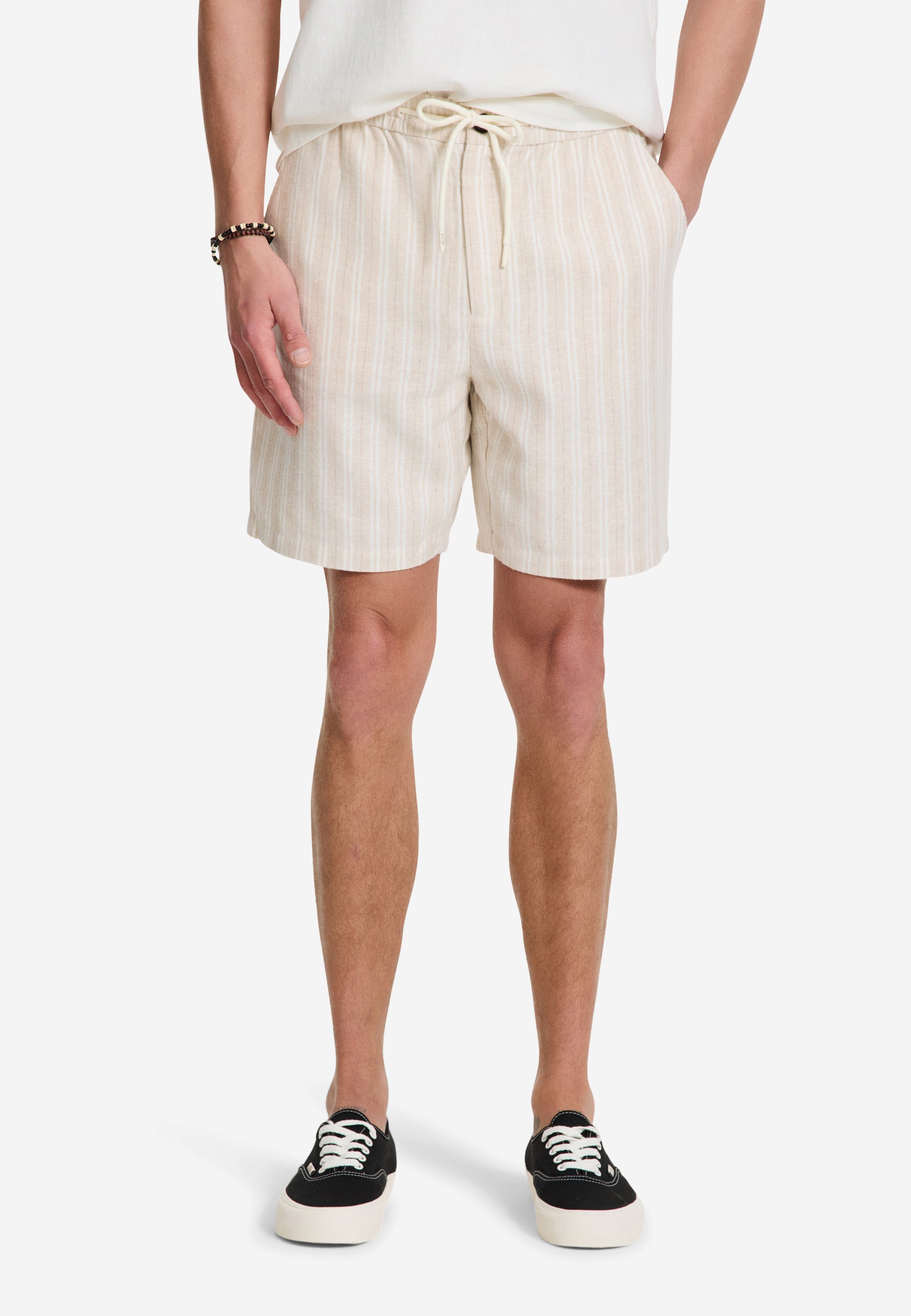 LEWIS linnen korte broek yarn dye stripes | beige