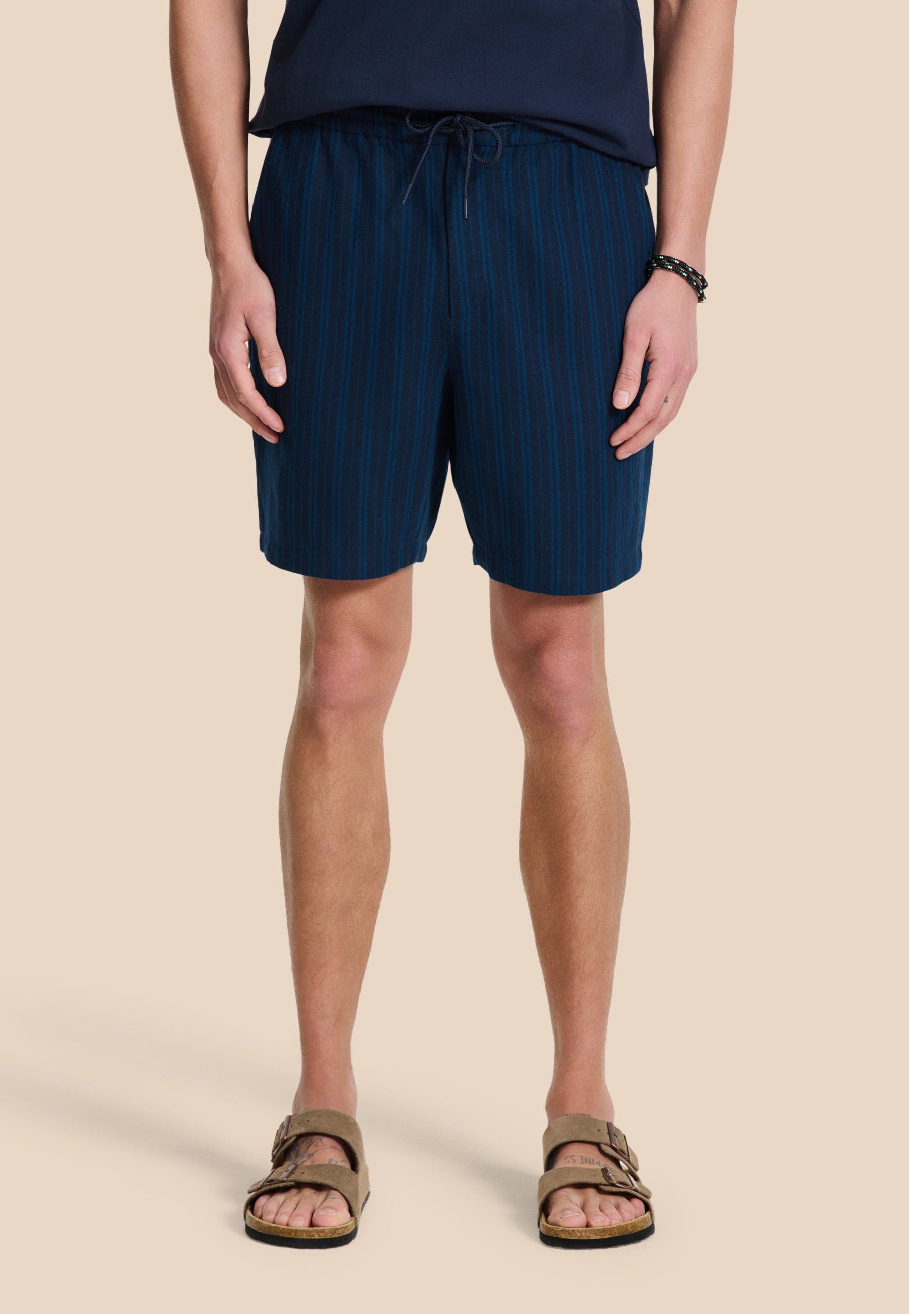 LEWIS linen shorts yarn dye stripes | dark navy