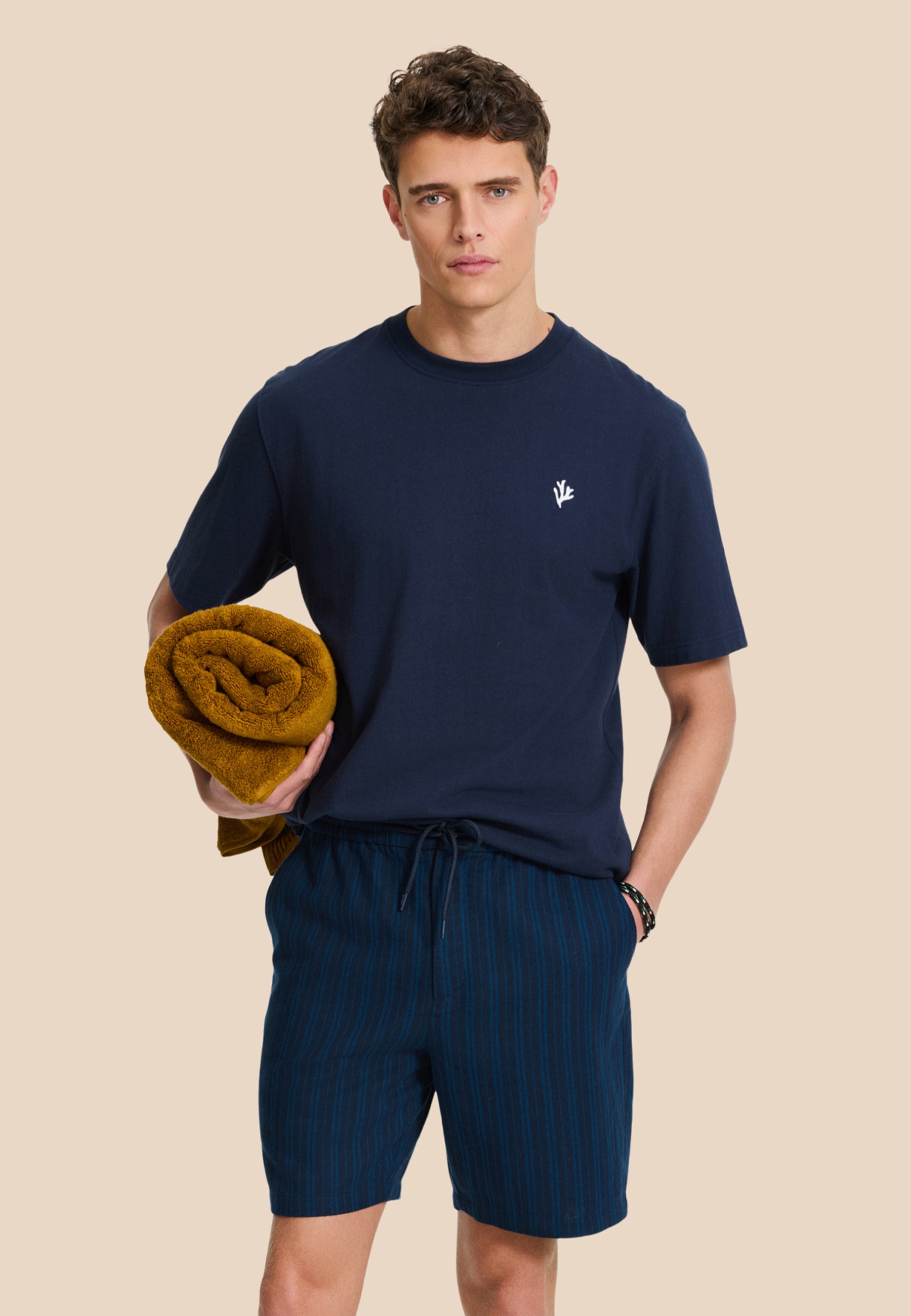 LEWIS linen shorts yarn dye stripes | dark navy