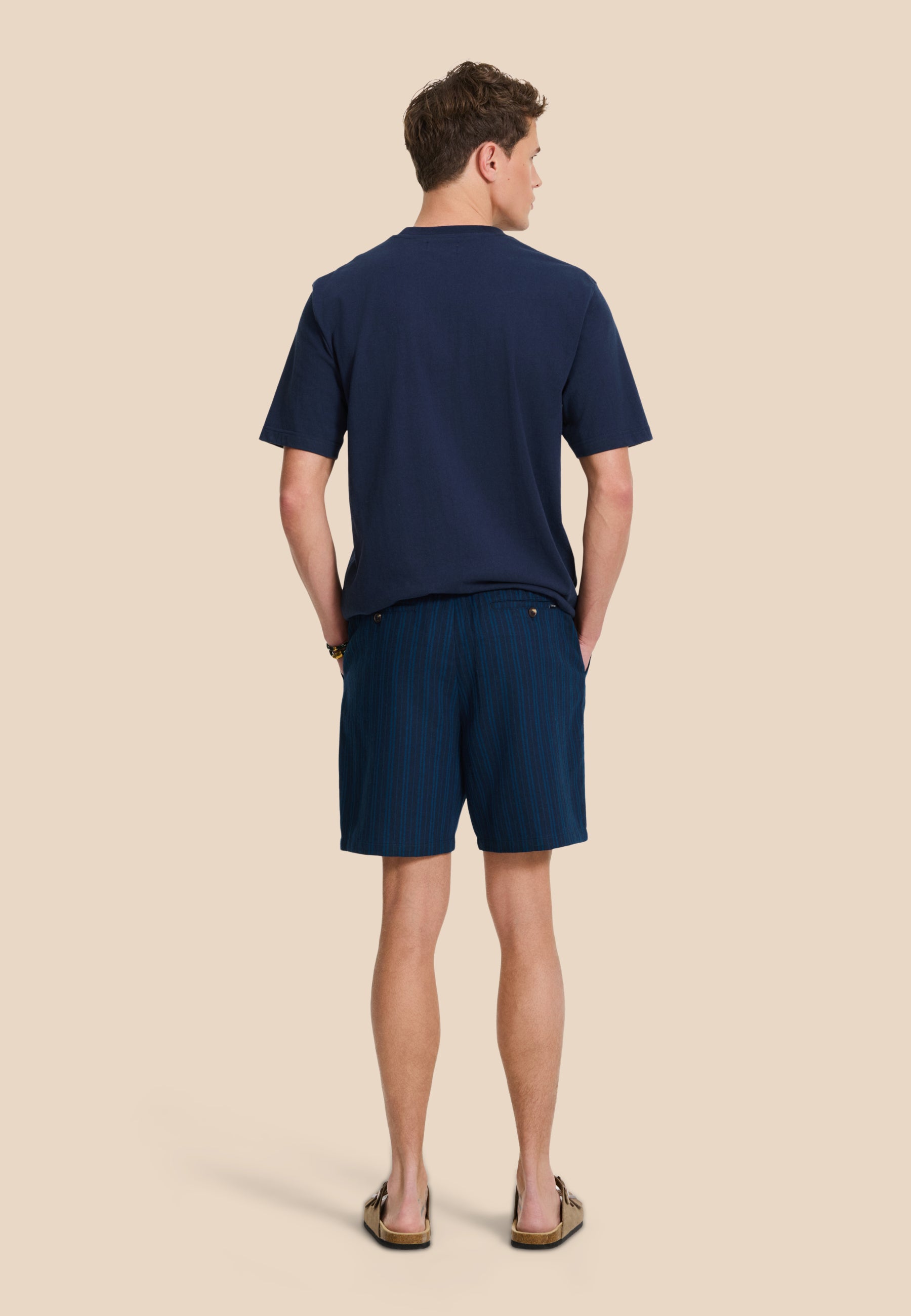 LEWIS linen shorts yarn dye stripes | dark navy