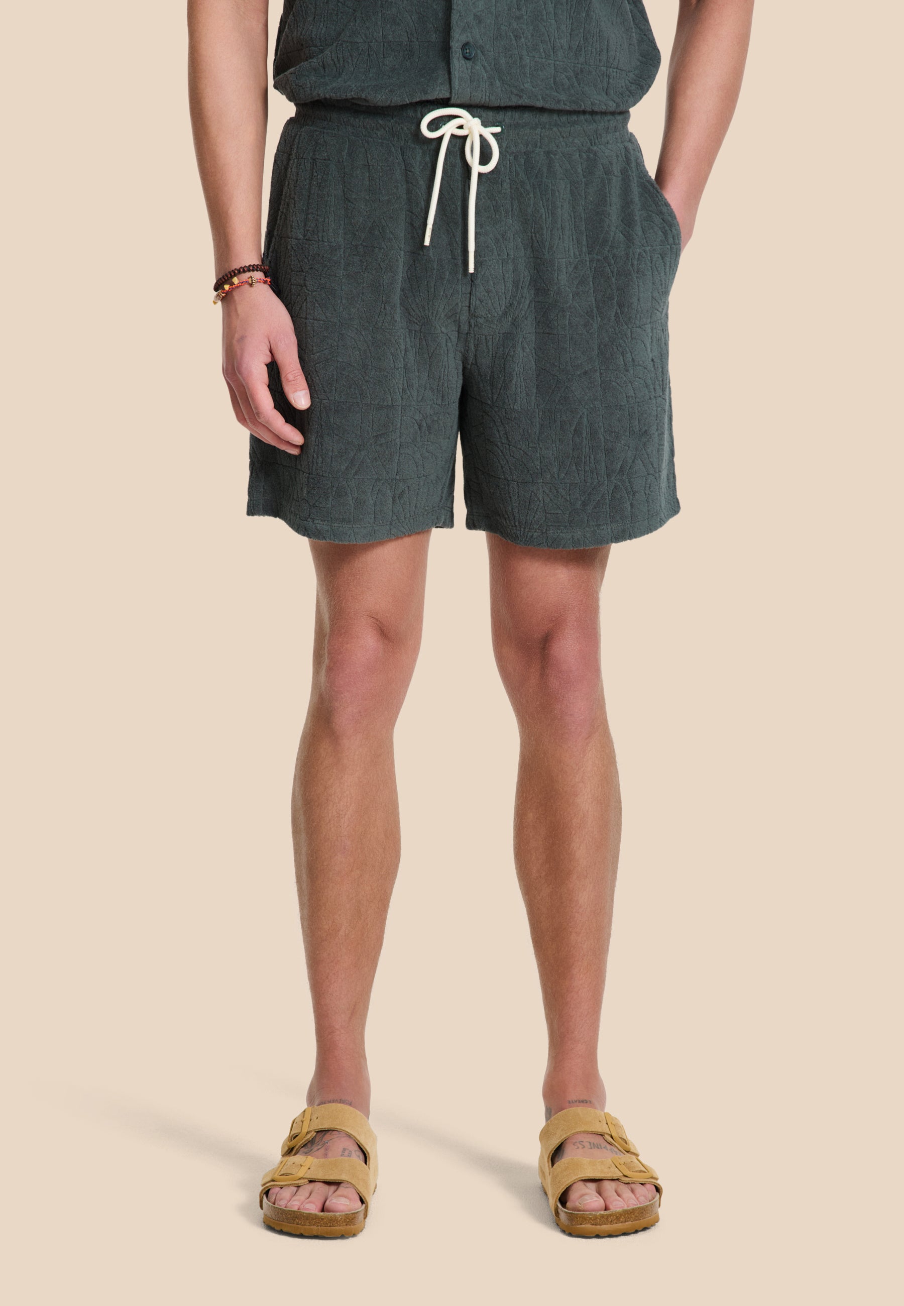 TONY toweling shorts geo sun | green smokey - Shiwi