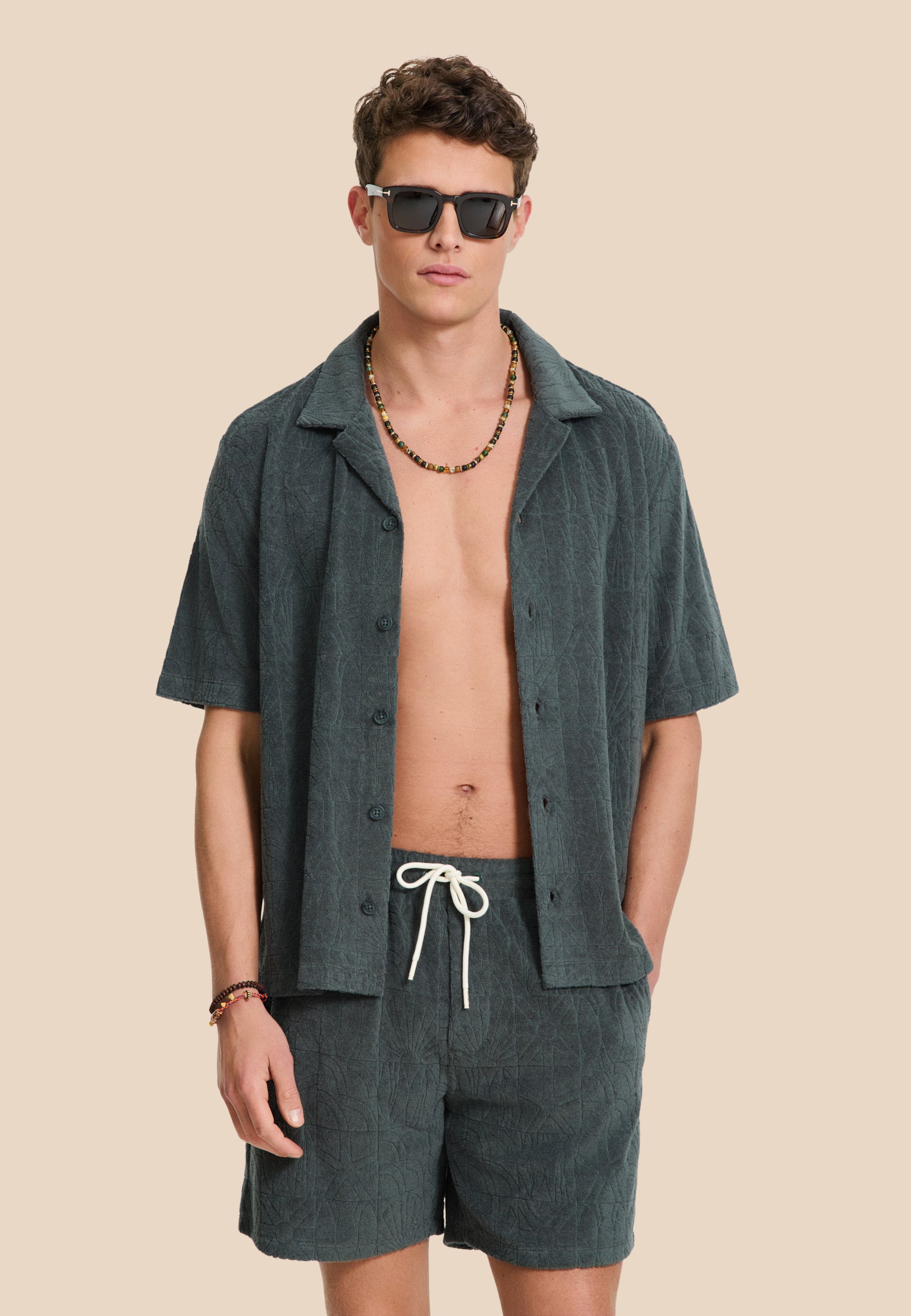 TONY toweling shorts geo sun | green smokey - Shiwi