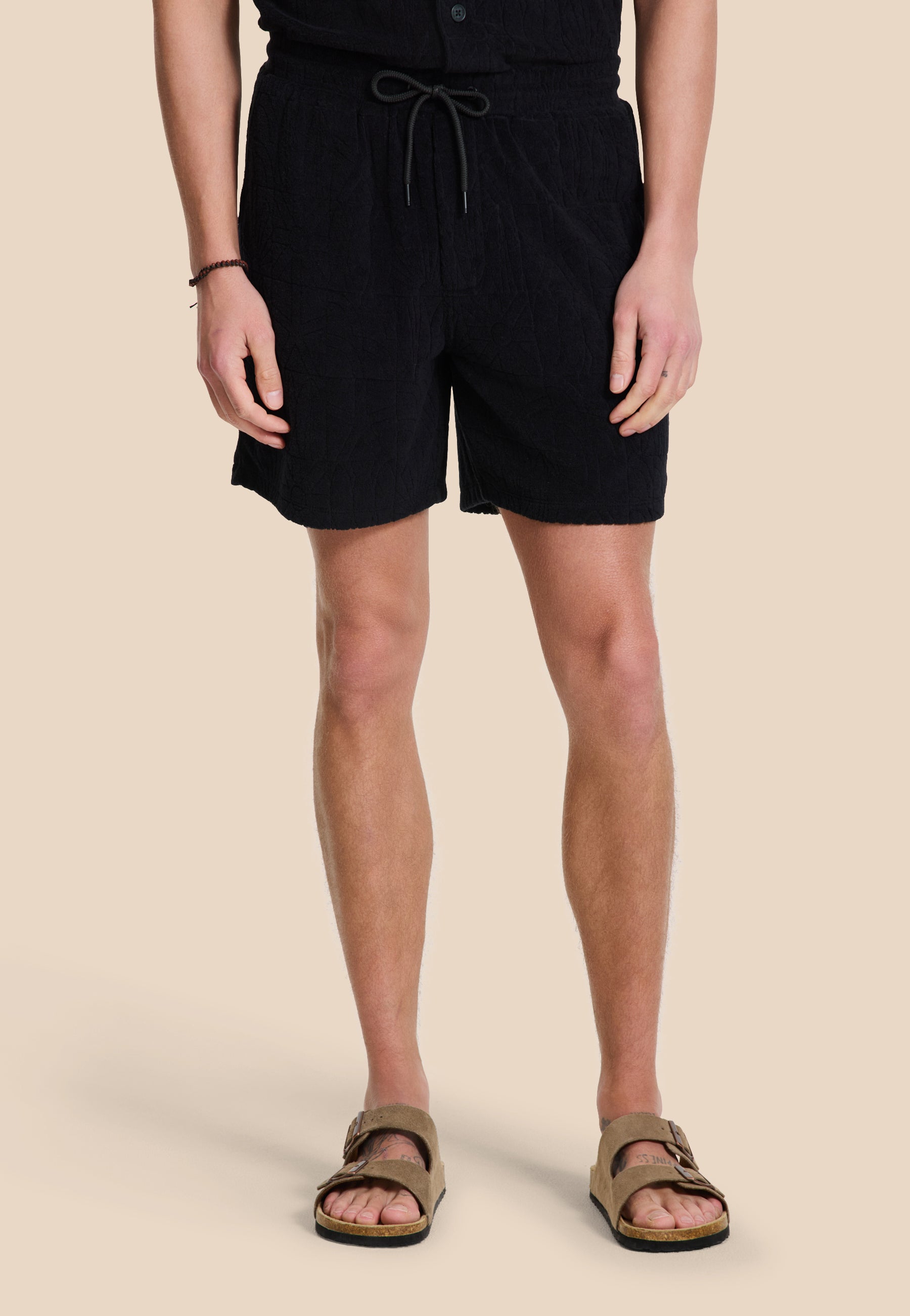 TONY toweling shorts geo sun | black