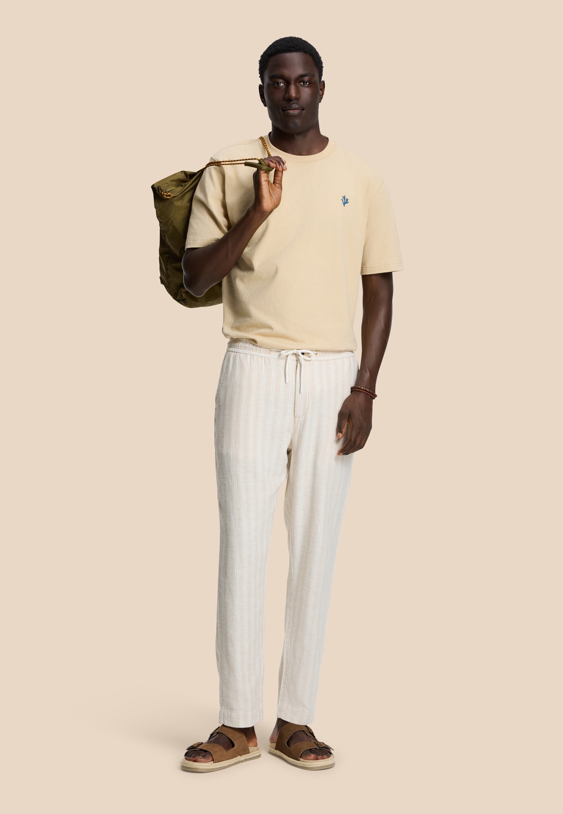 LENNY linen trousers yarn dye stripes | beige sand