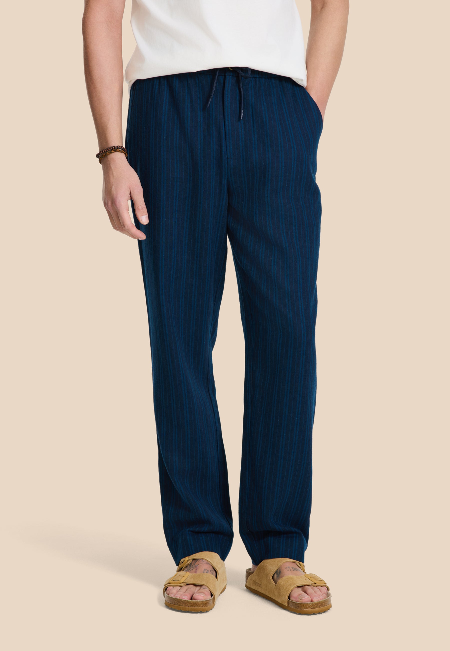 LENNY linen trousers yarn dye stripes | dark navy