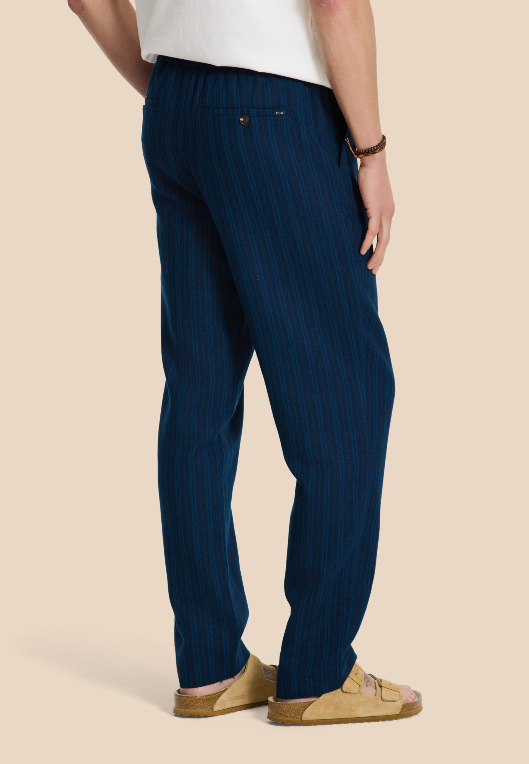 LENNY linen trousers yarn dye stripes | dark navy