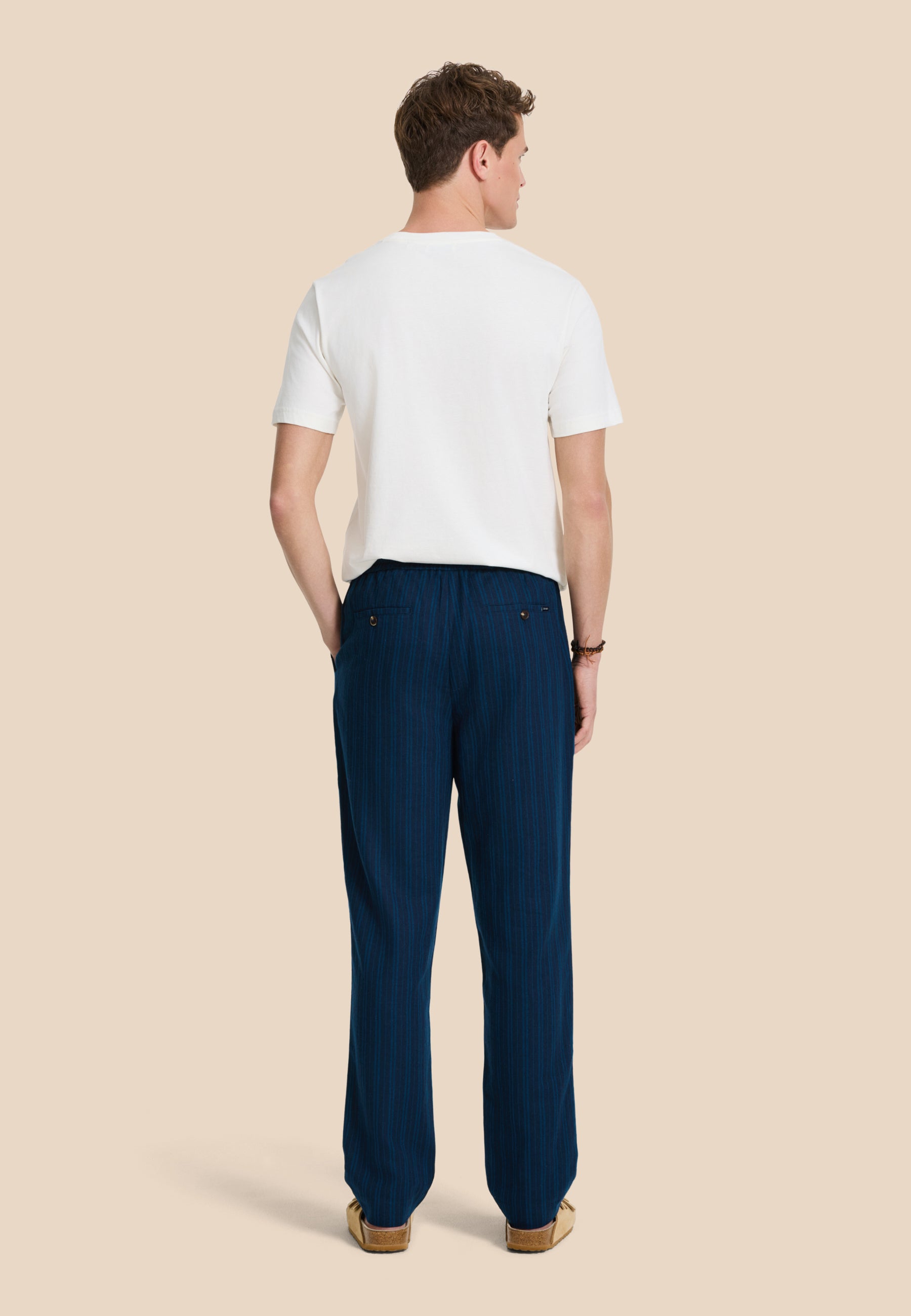 LENNY linen trousers yarn dye stripes | dark navy