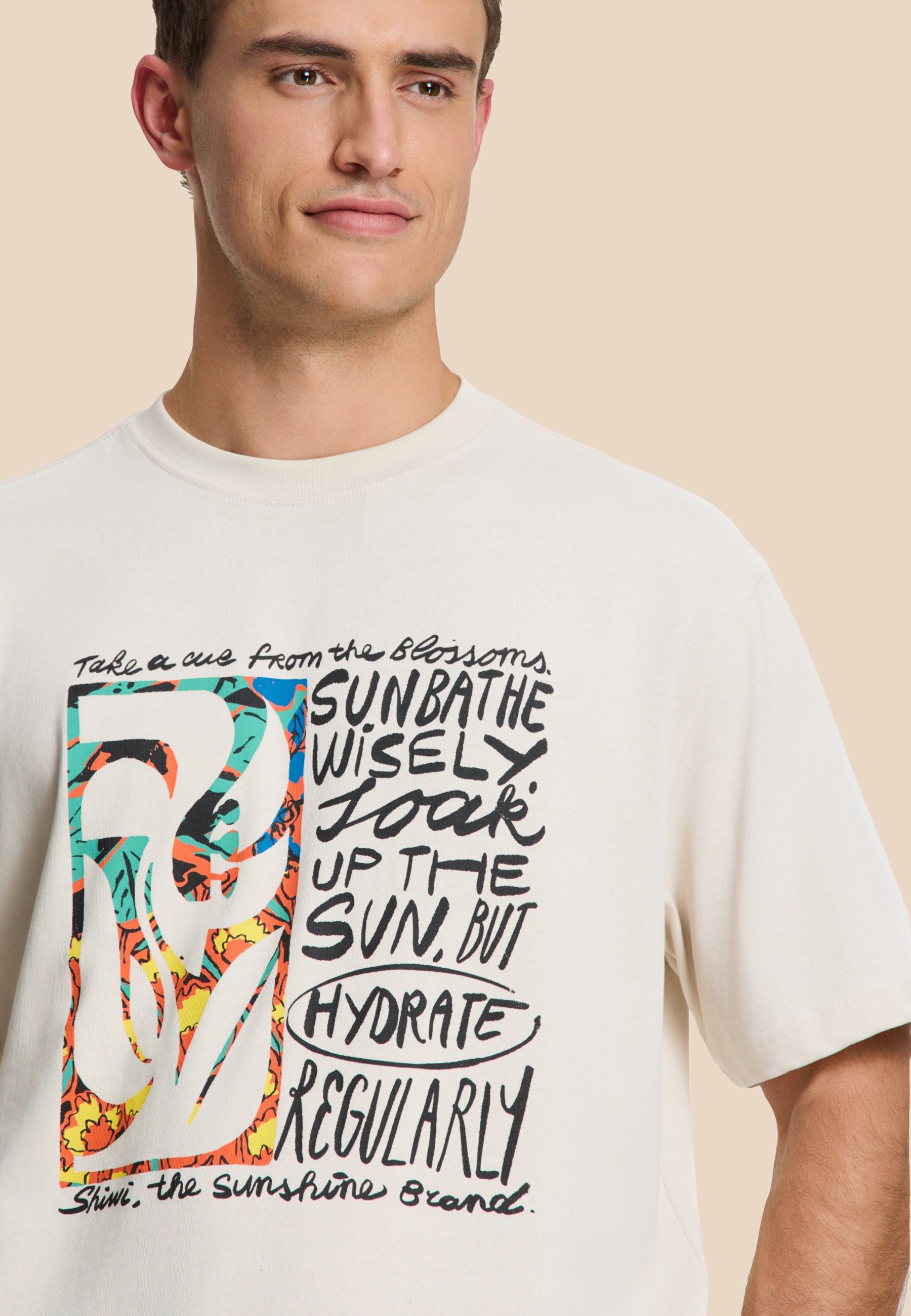 JAY oversized t-shirt flower block | beige