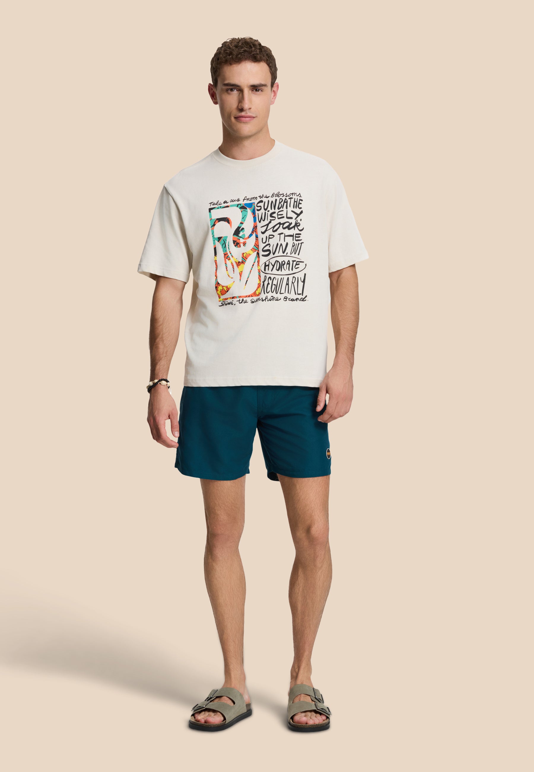 JAY oversized t-shirt flower block | beige