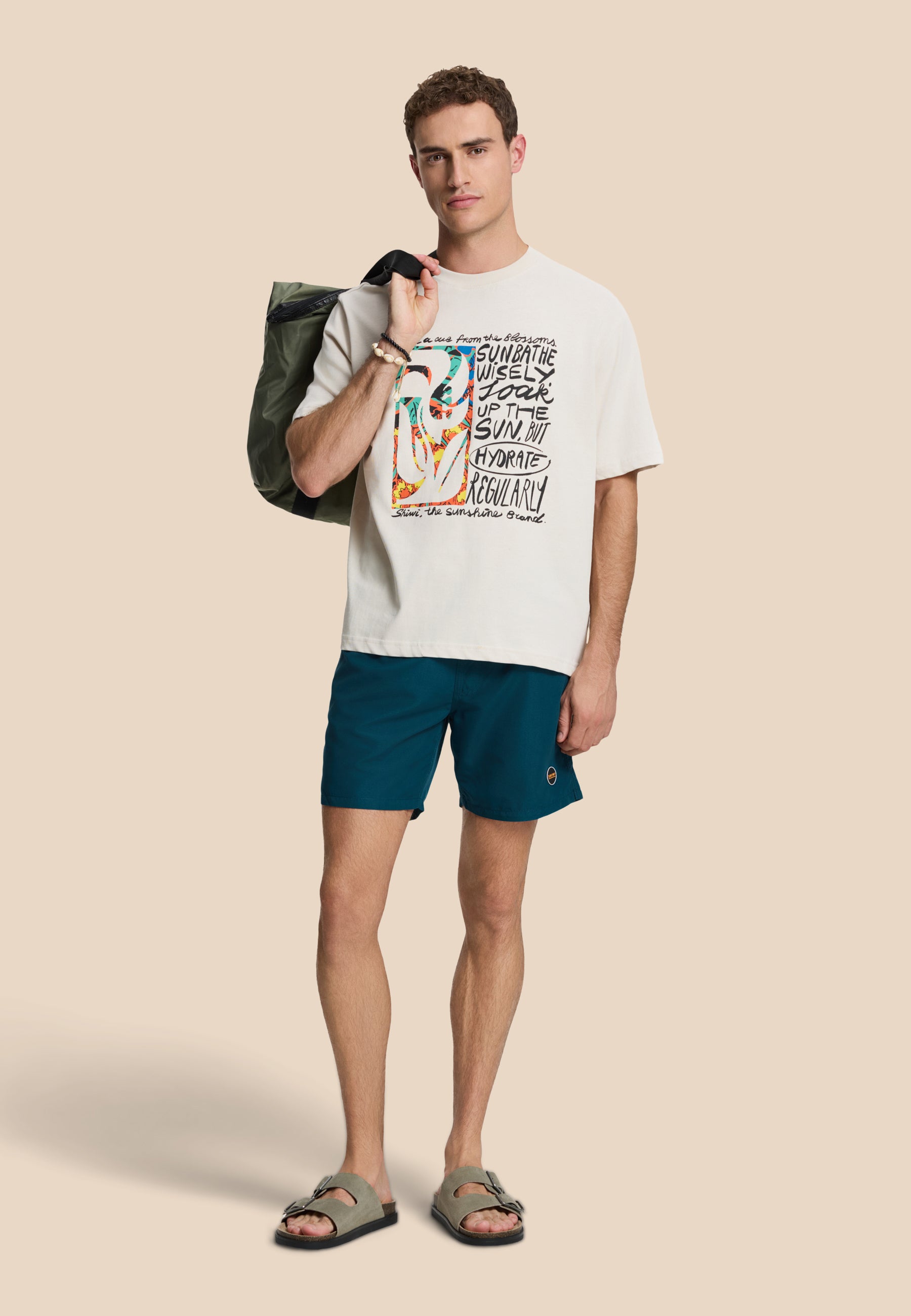 JAY oversized t-shirt flower block | beige
