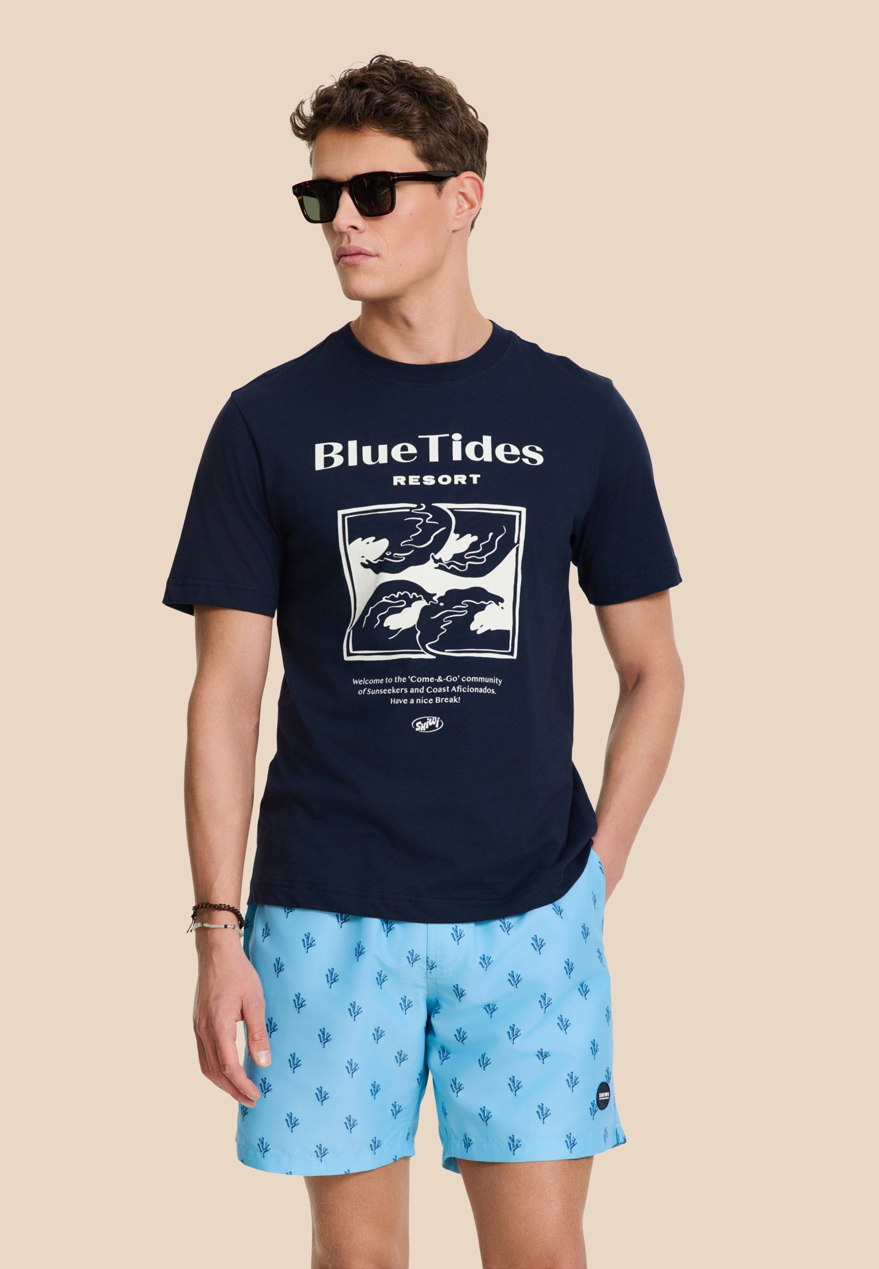 MIKE swim shorts sketched coral | blue sky