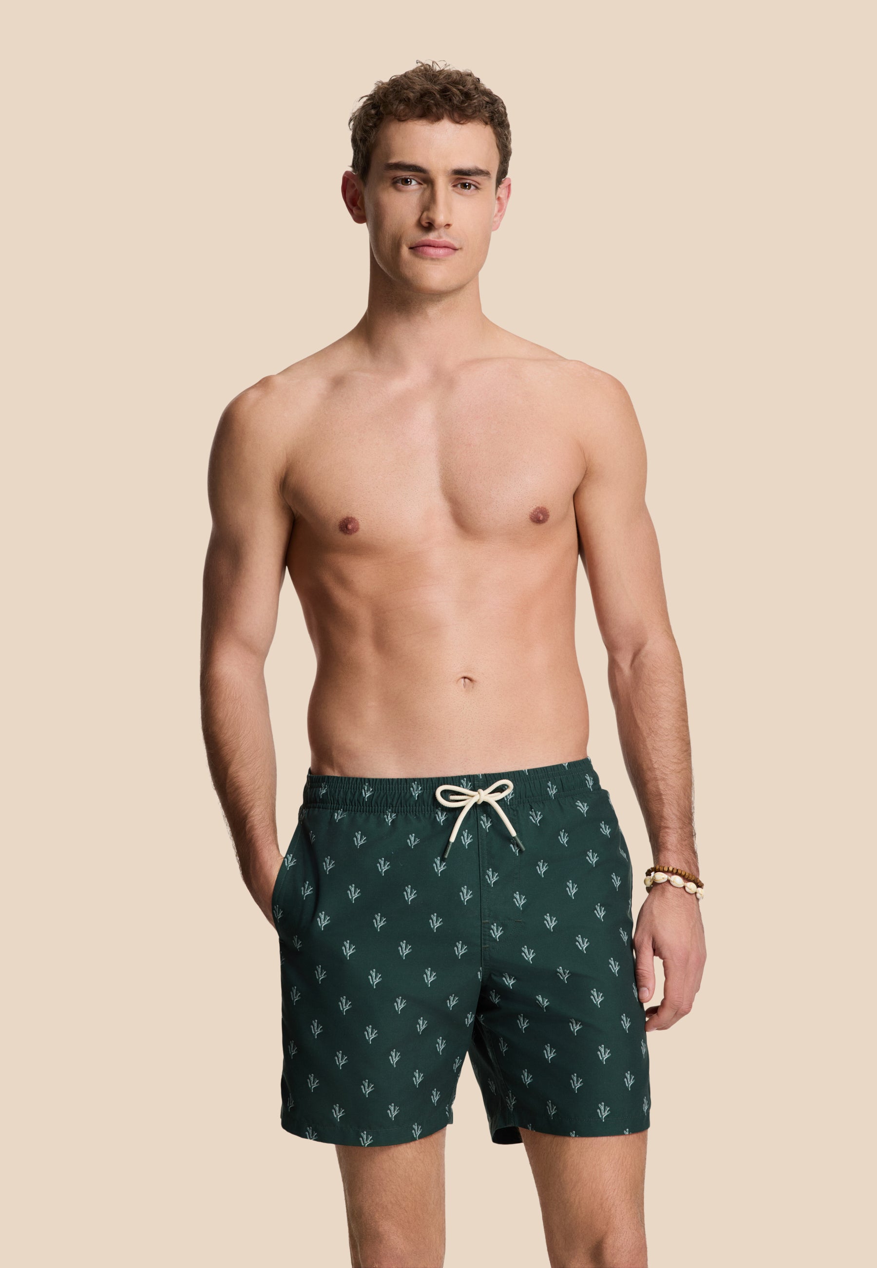 MIKE zwembroek sketched coral | green leaf