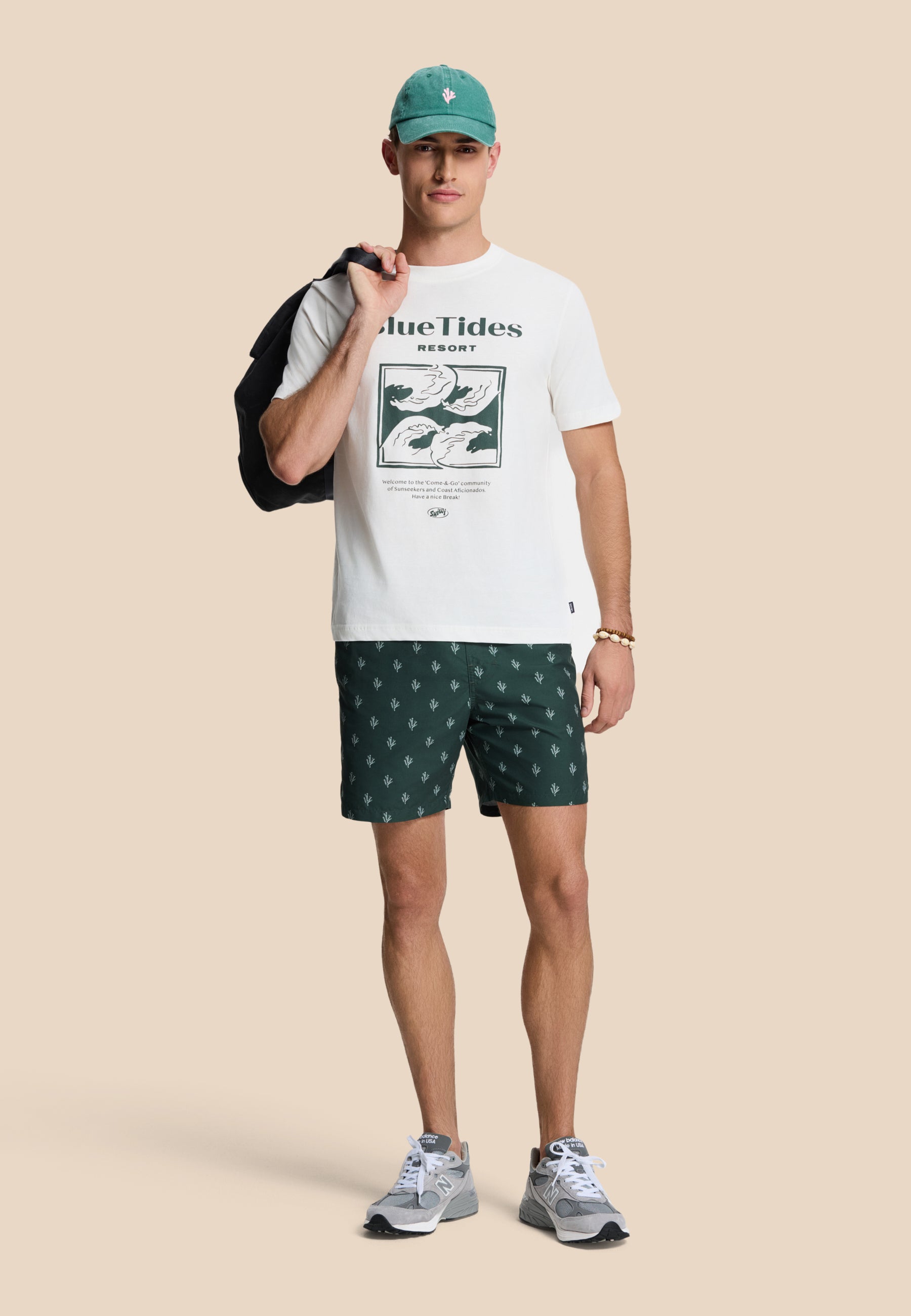 MIKE zwembroek sketched coral | green leaf