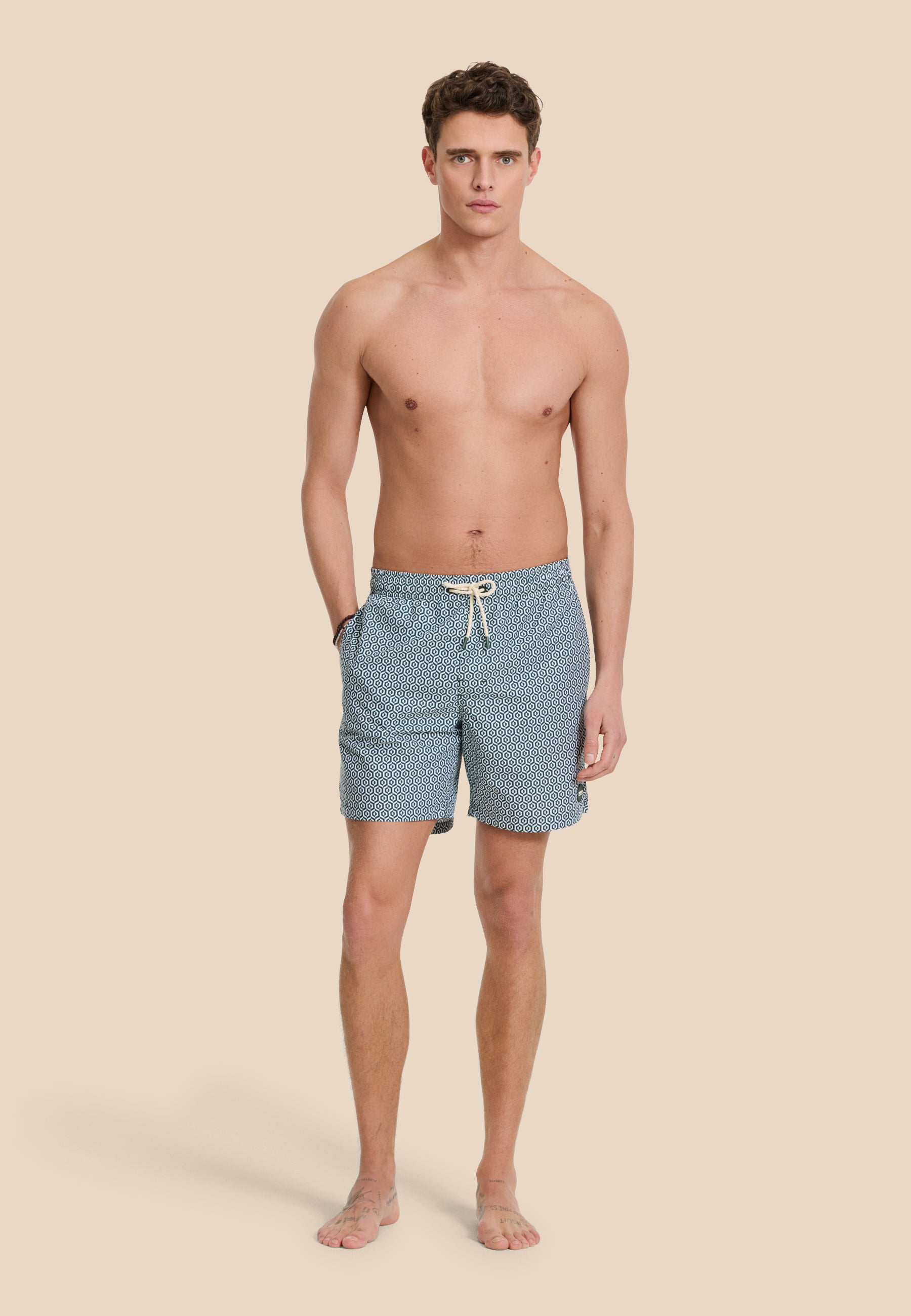 MIKE swim shorts geo tile | green leaf