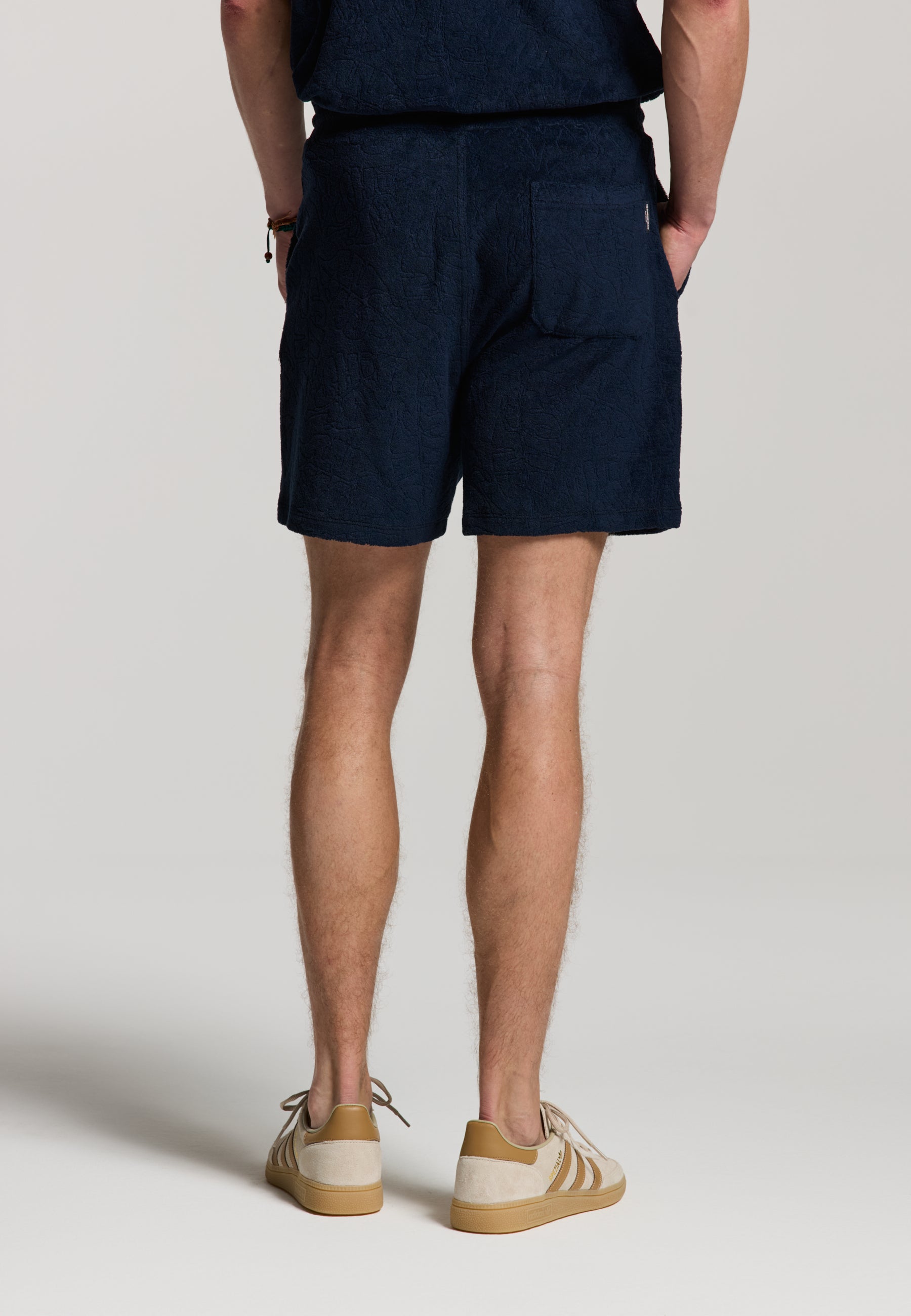 TONY jaqcuard leaves toweling shorts | blue navy