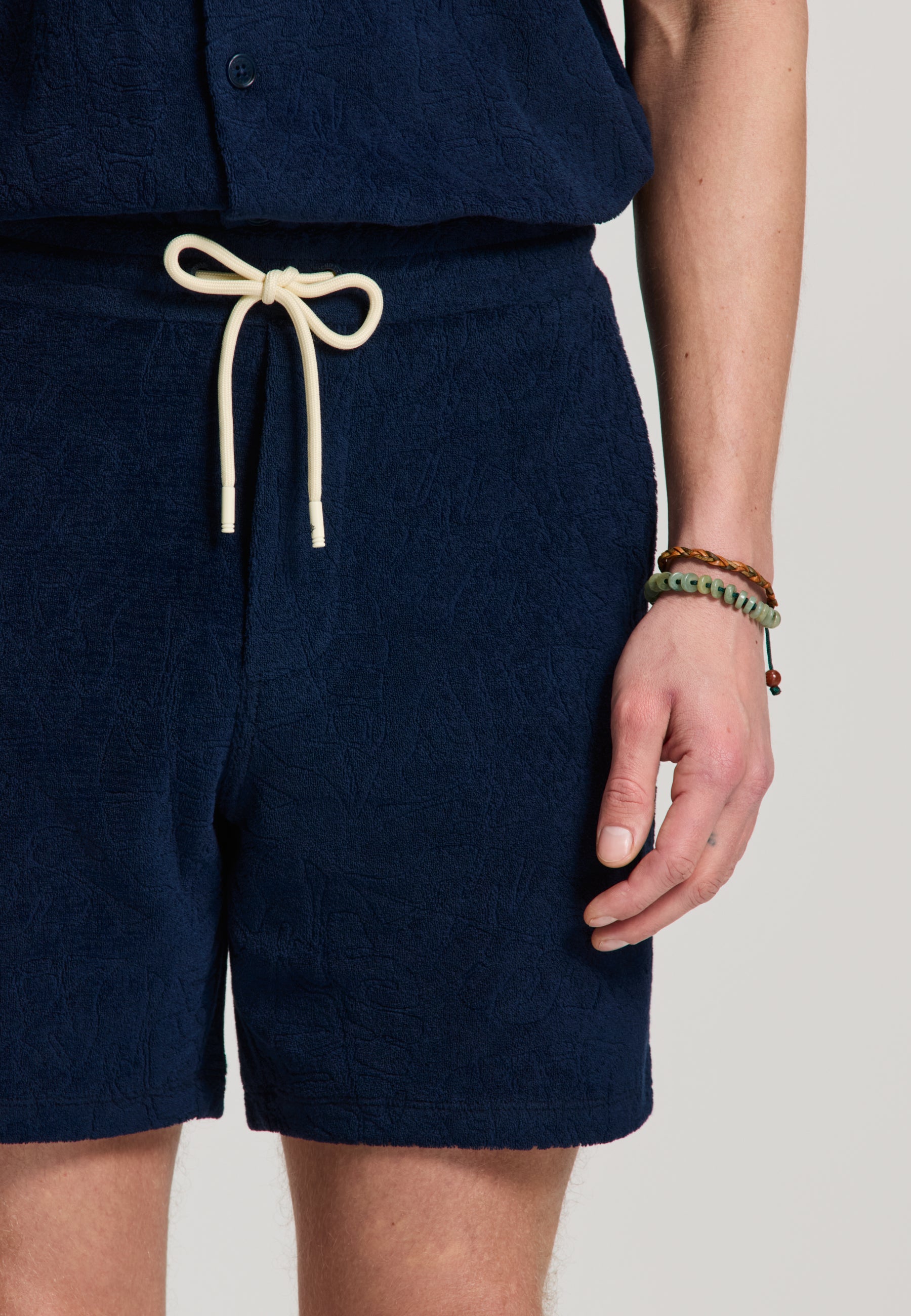 TONY jaqcuard leaves toweling shorts | blue navy