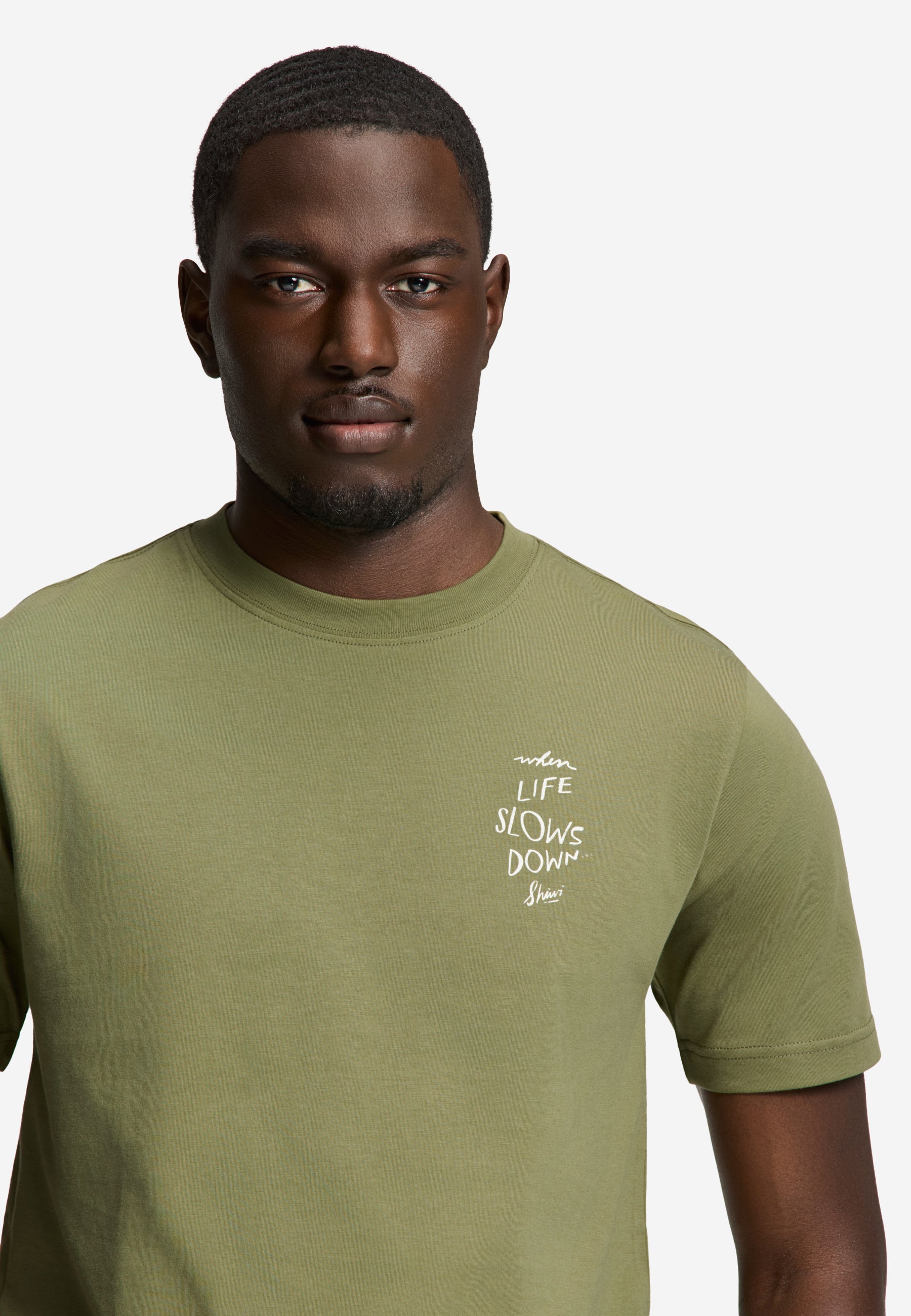 LIAM regular fit sip by sip t-shirt | green olive mist