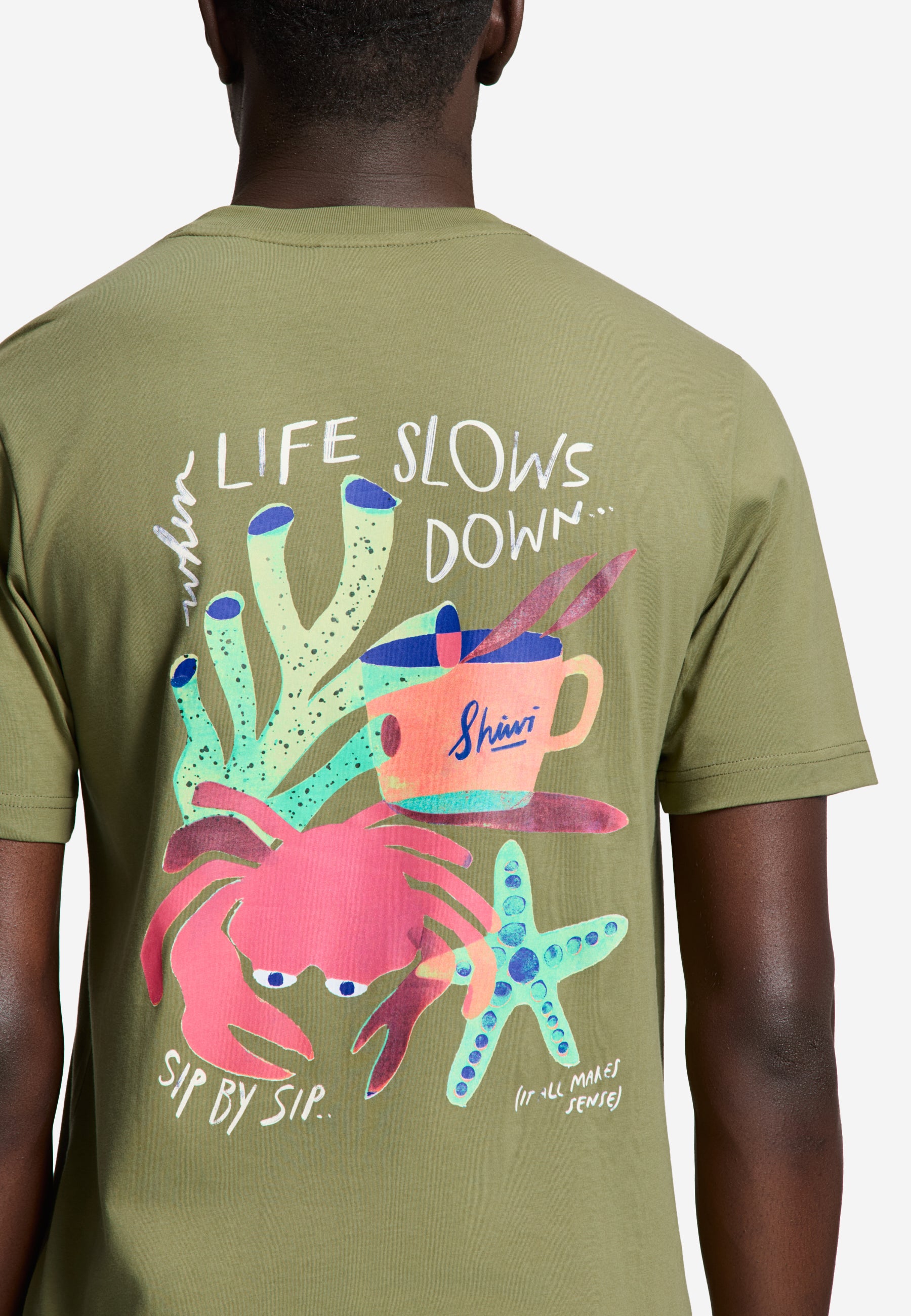 LIAM regular fit sip by sip t-shirt | green olive mist