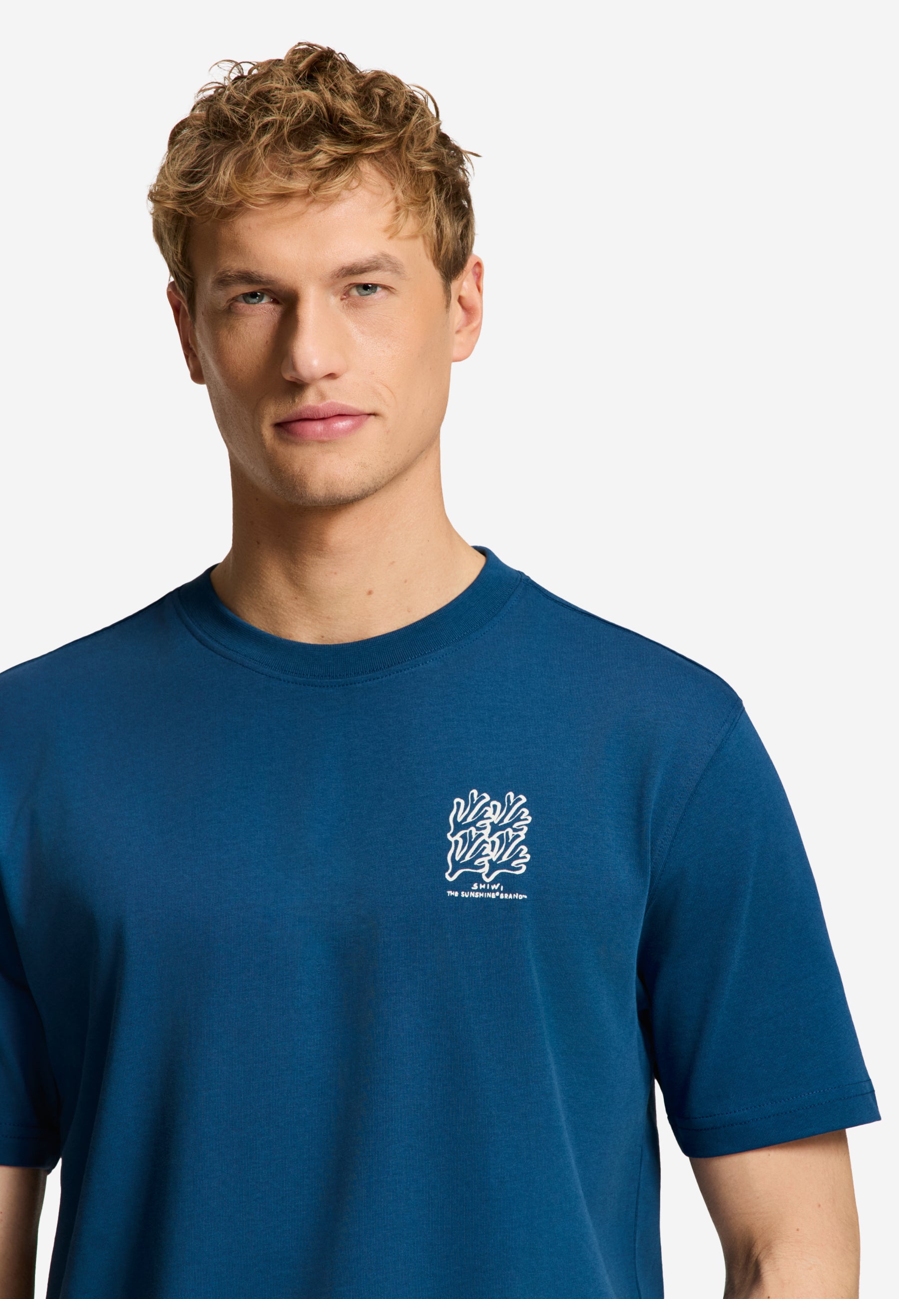FINN relaxed fit coral grid t-shirt | blue slate