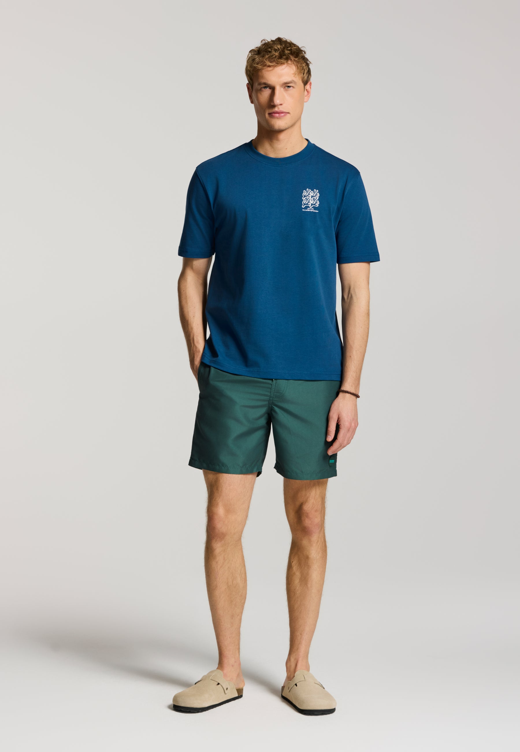 FINN relaxed fit coral grid t-shirt | blue slate