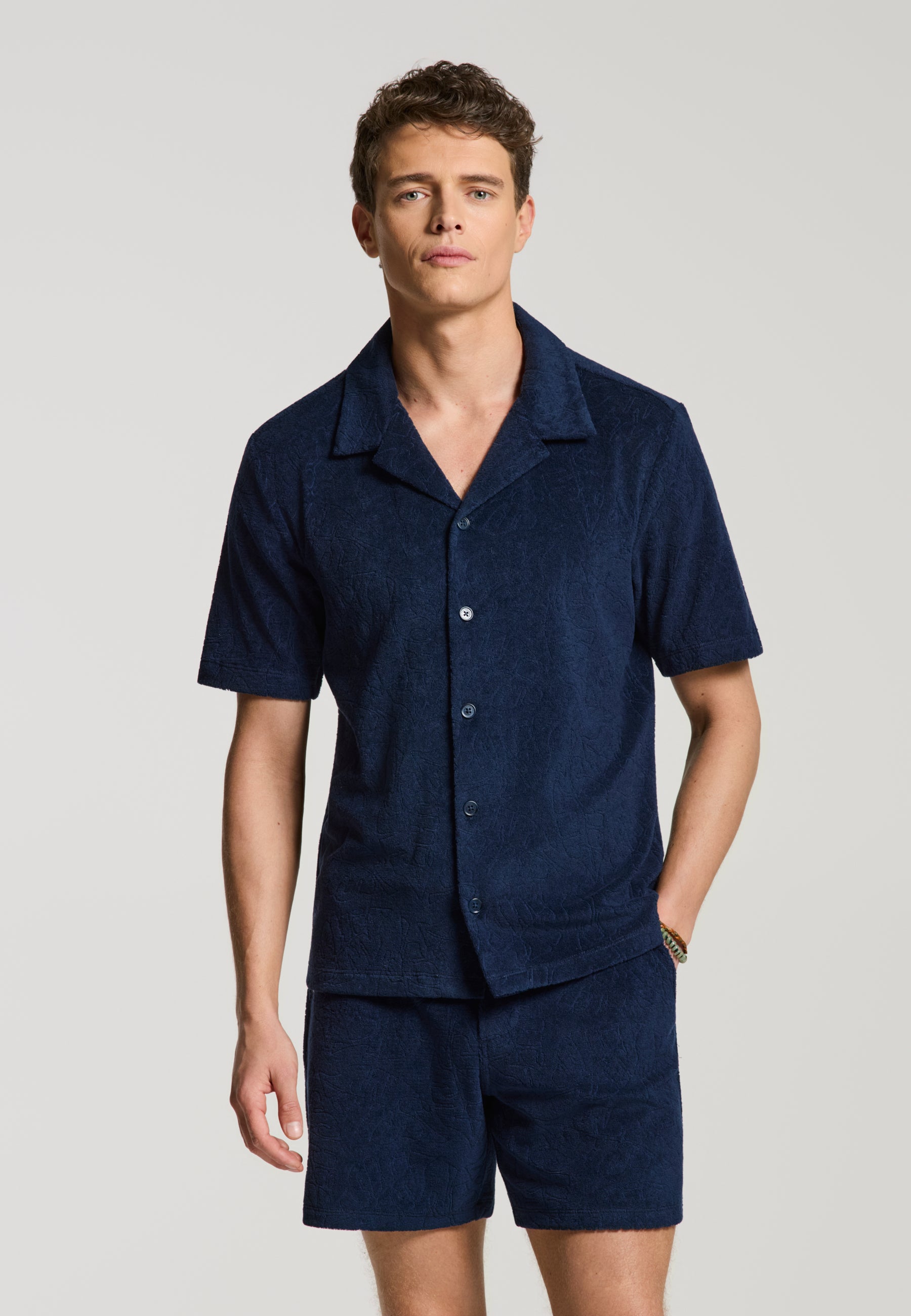 TONY jaqcuard leaves toweling shorts | blue navy