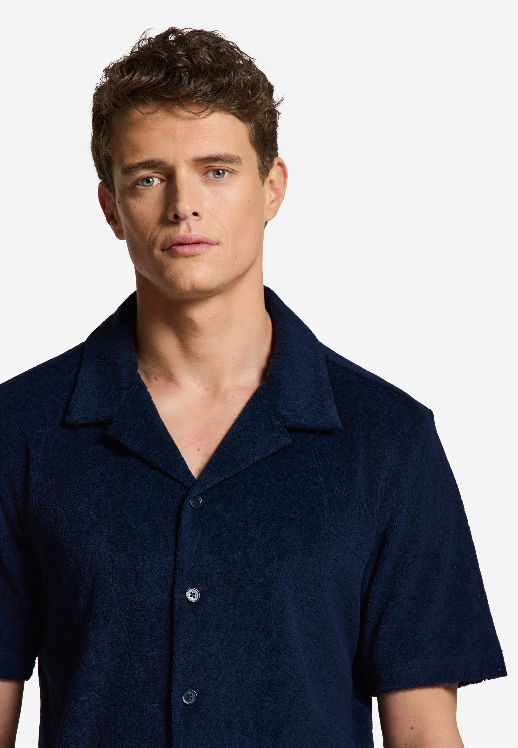 TED jacquard leaves short sleeve shirt | blue navy - Shiwi