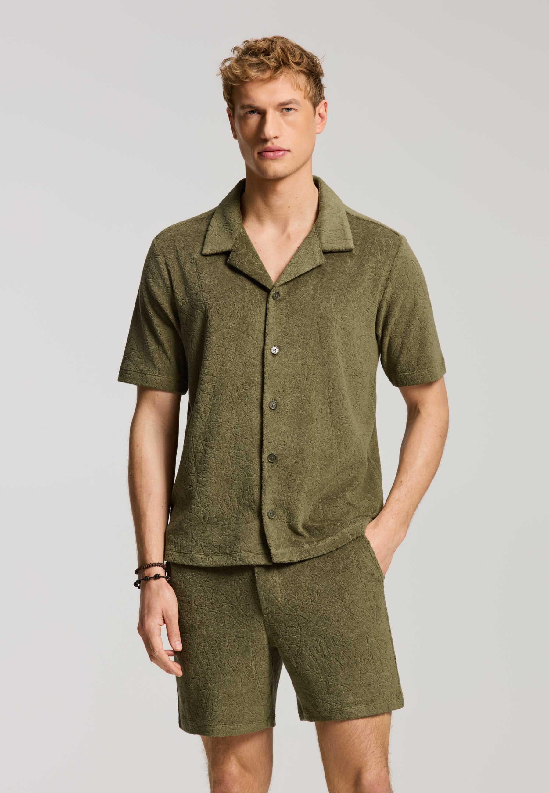 TED jaqcuard leaves short sleeve shirt | green - Shiwi