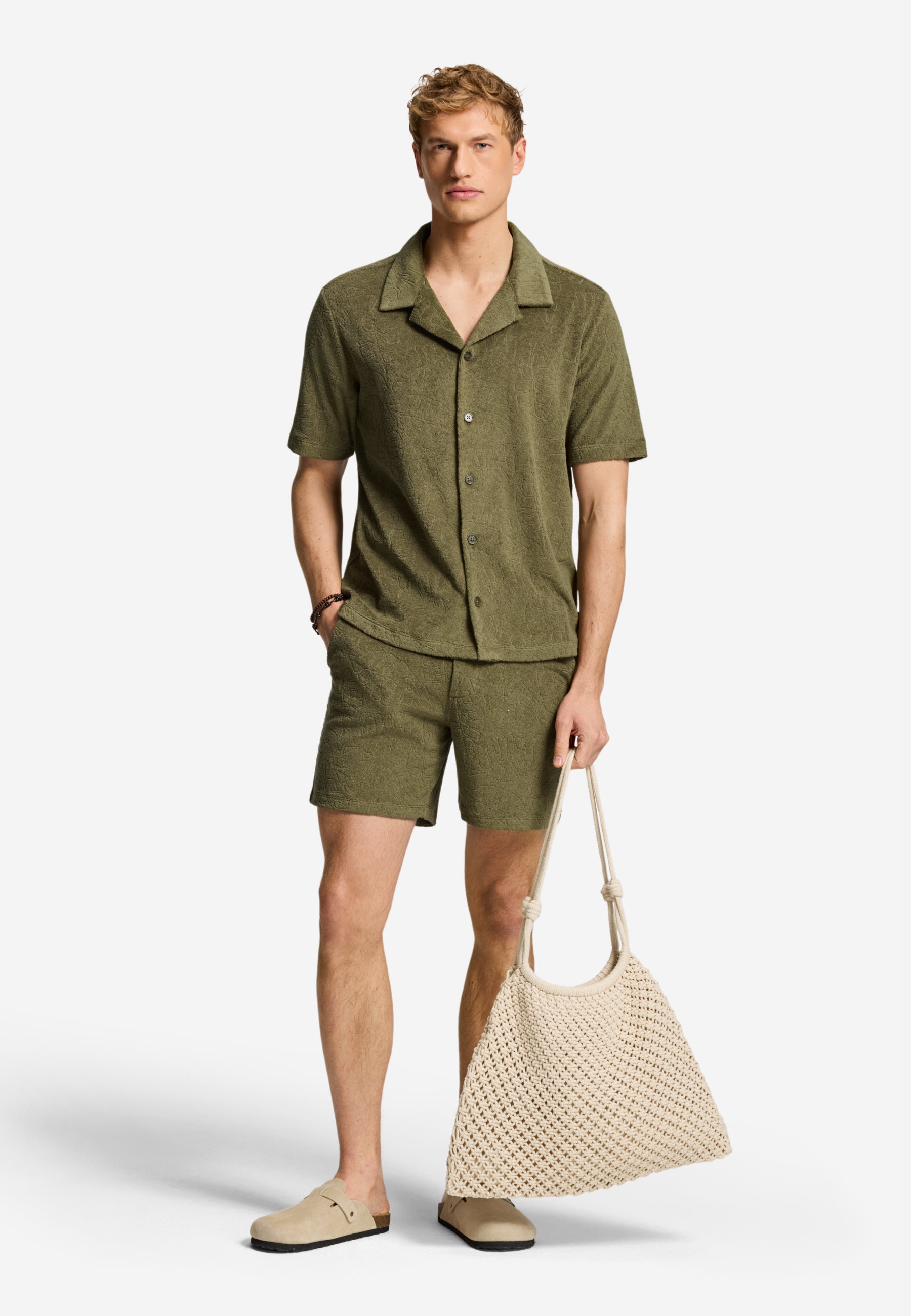 TONY jacquard leaves toweling shorts | green
