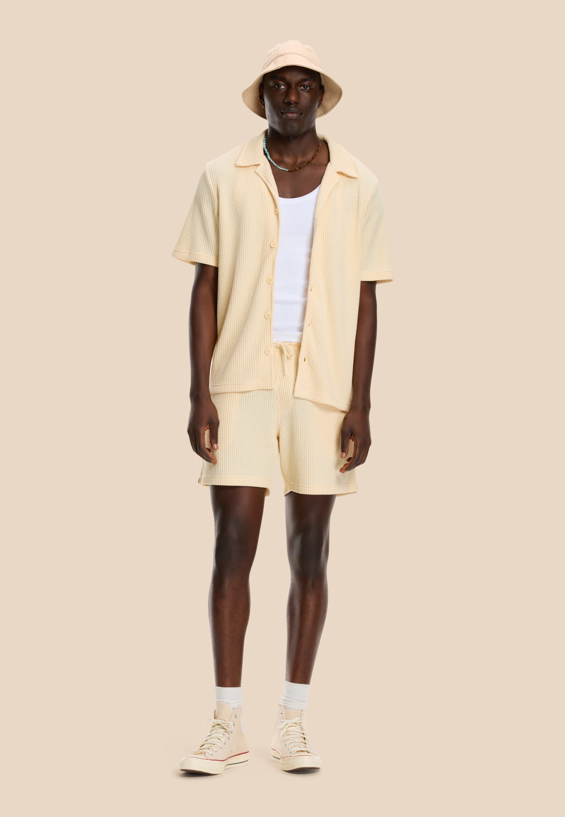 DEAN waffle structure shortsleeve | light beige