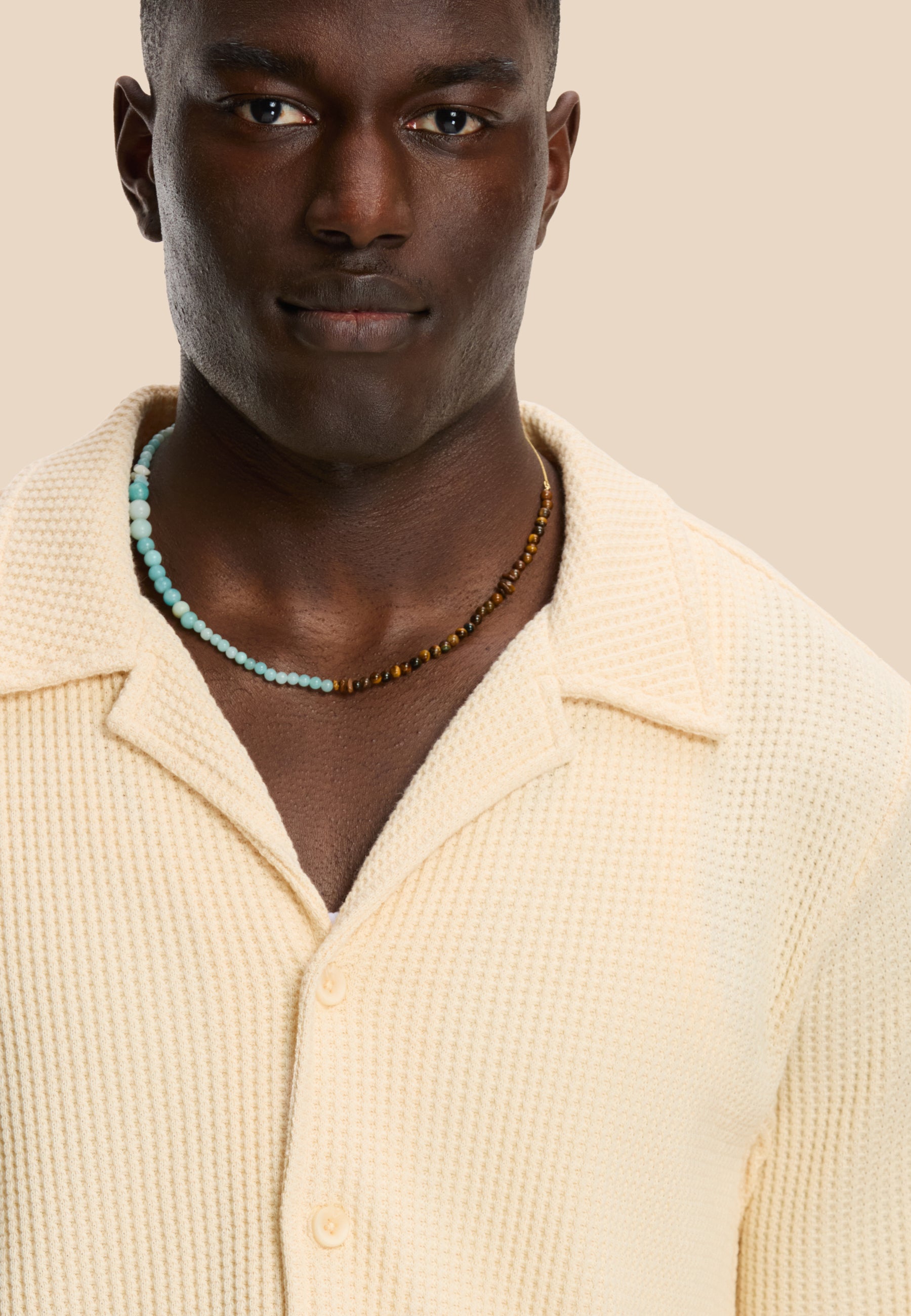 DEAN waffle structure shortsleeve | light beige