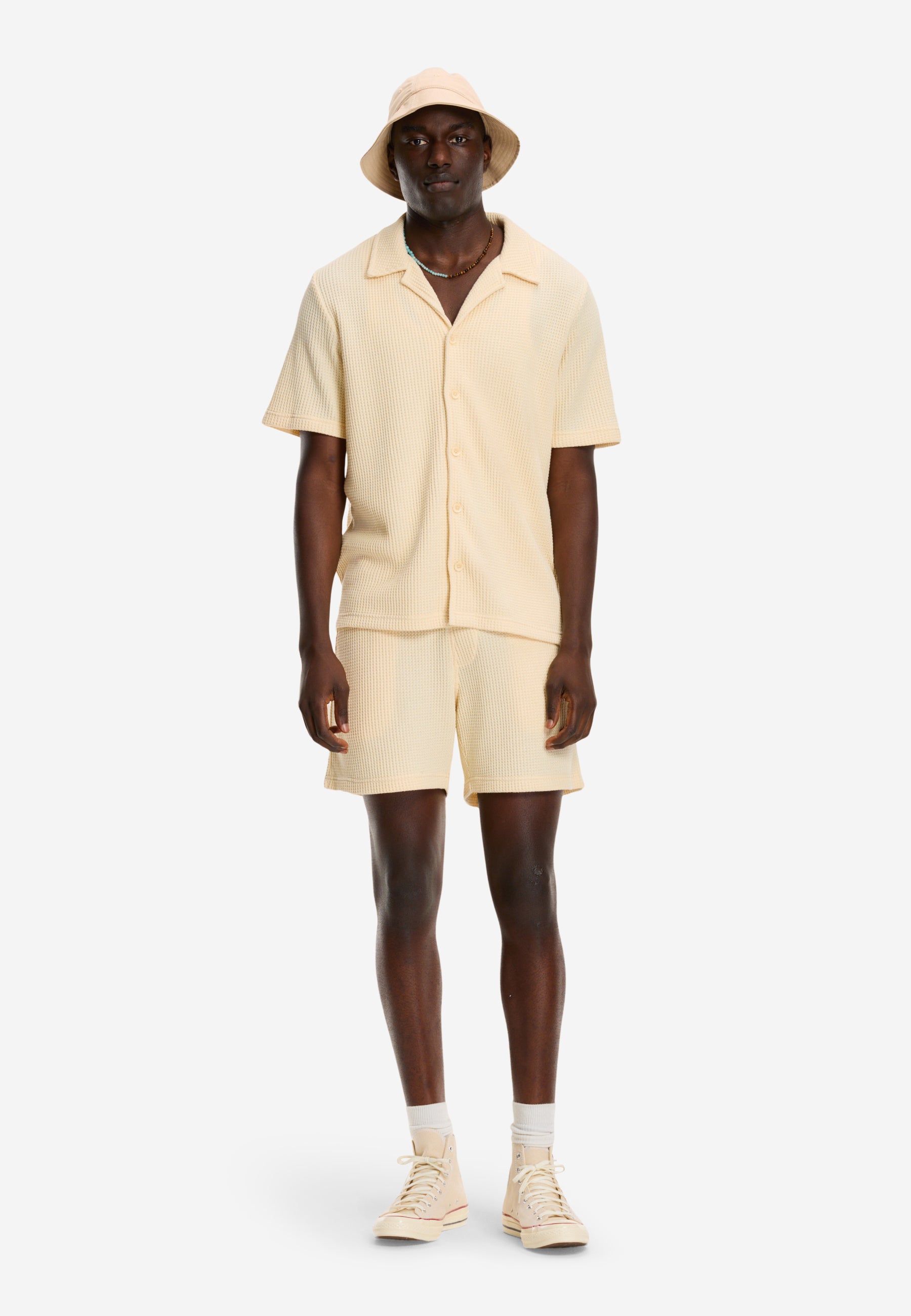DEAN waffle structure shortsleeve | light beige - Shiwi