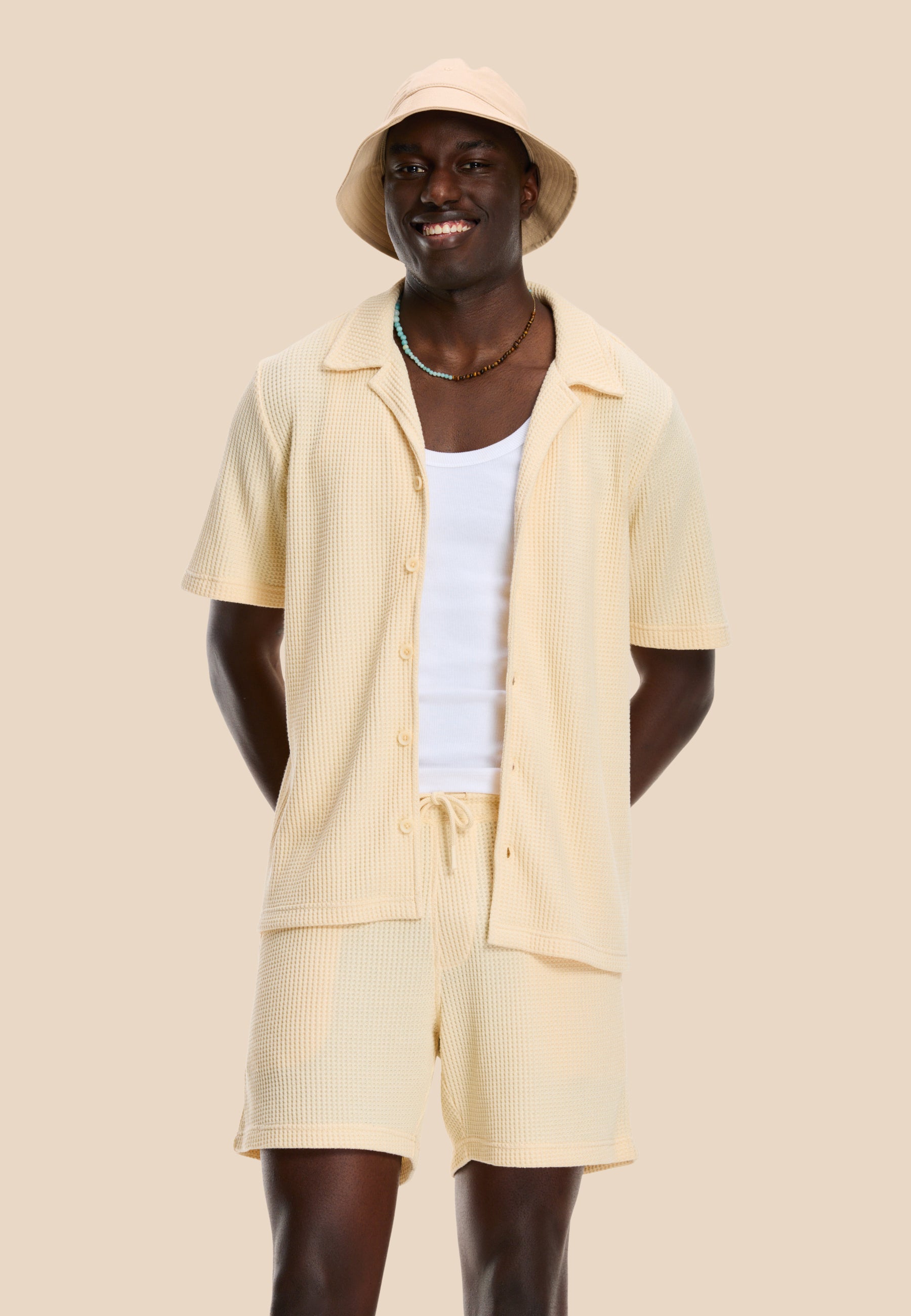 DEAN waffle structure shortsleeve | light beige