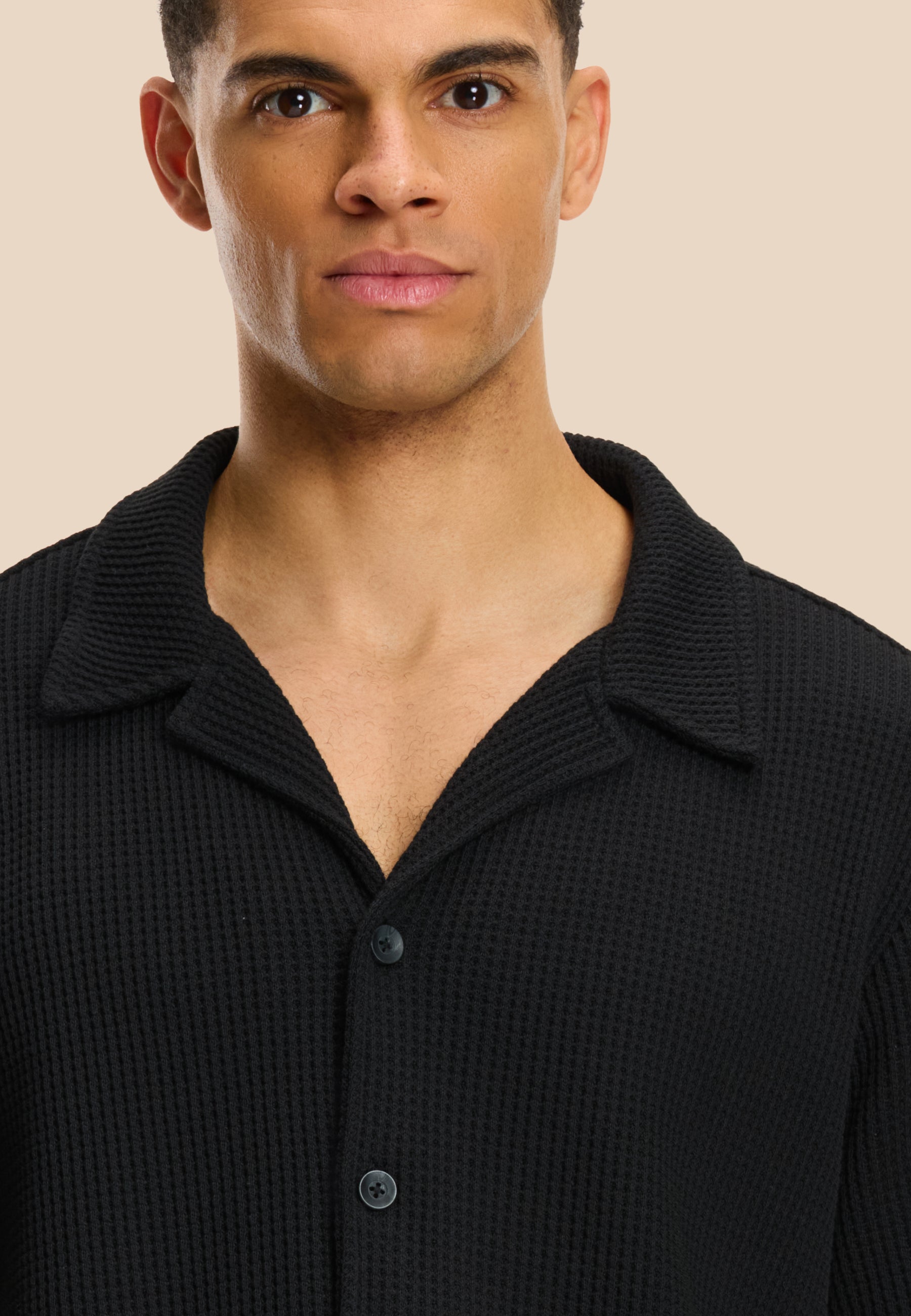 DEAN casual overhemd met wafelstructuur | black