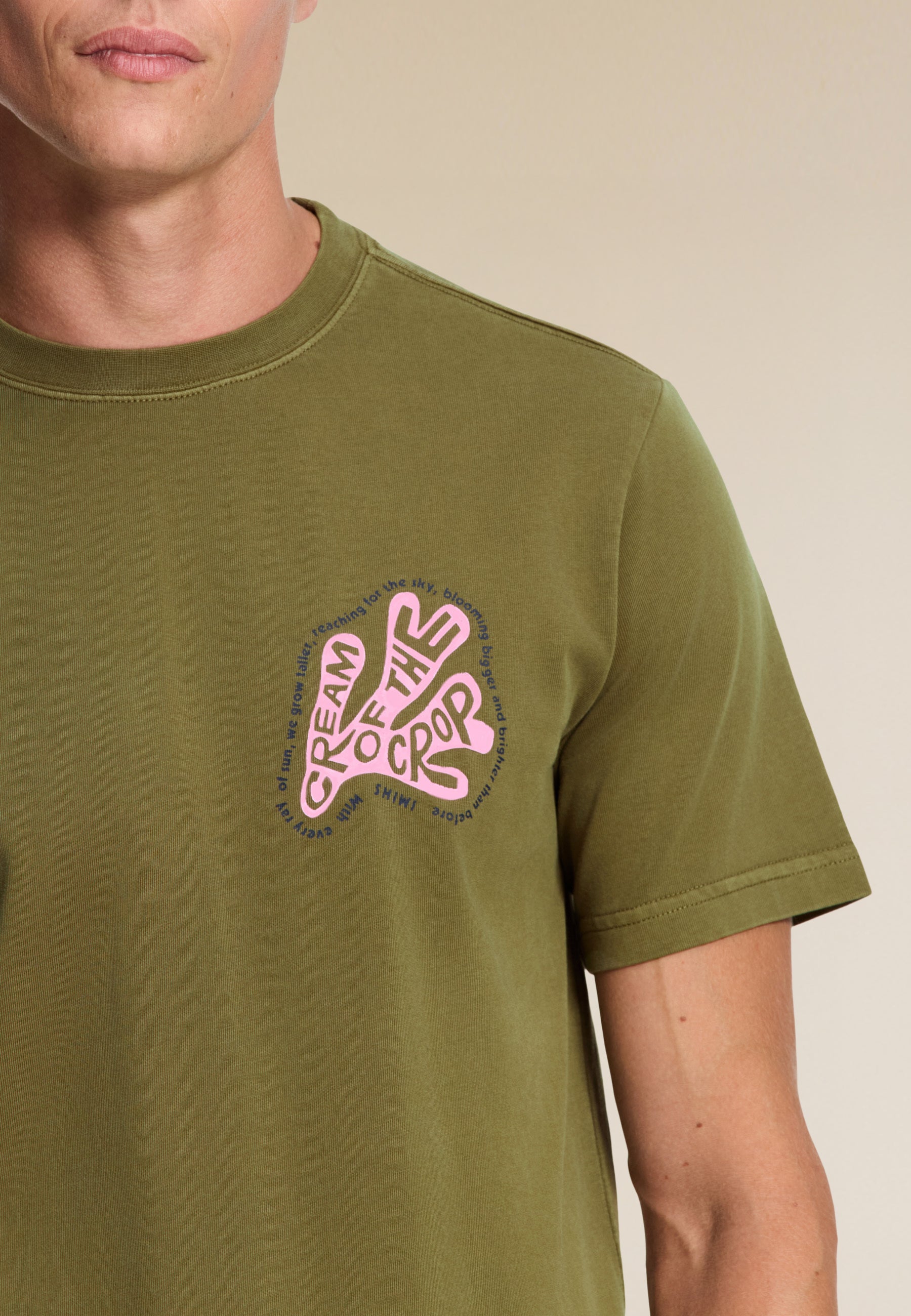 LIAM regular fit coral text t-shirt | green olive