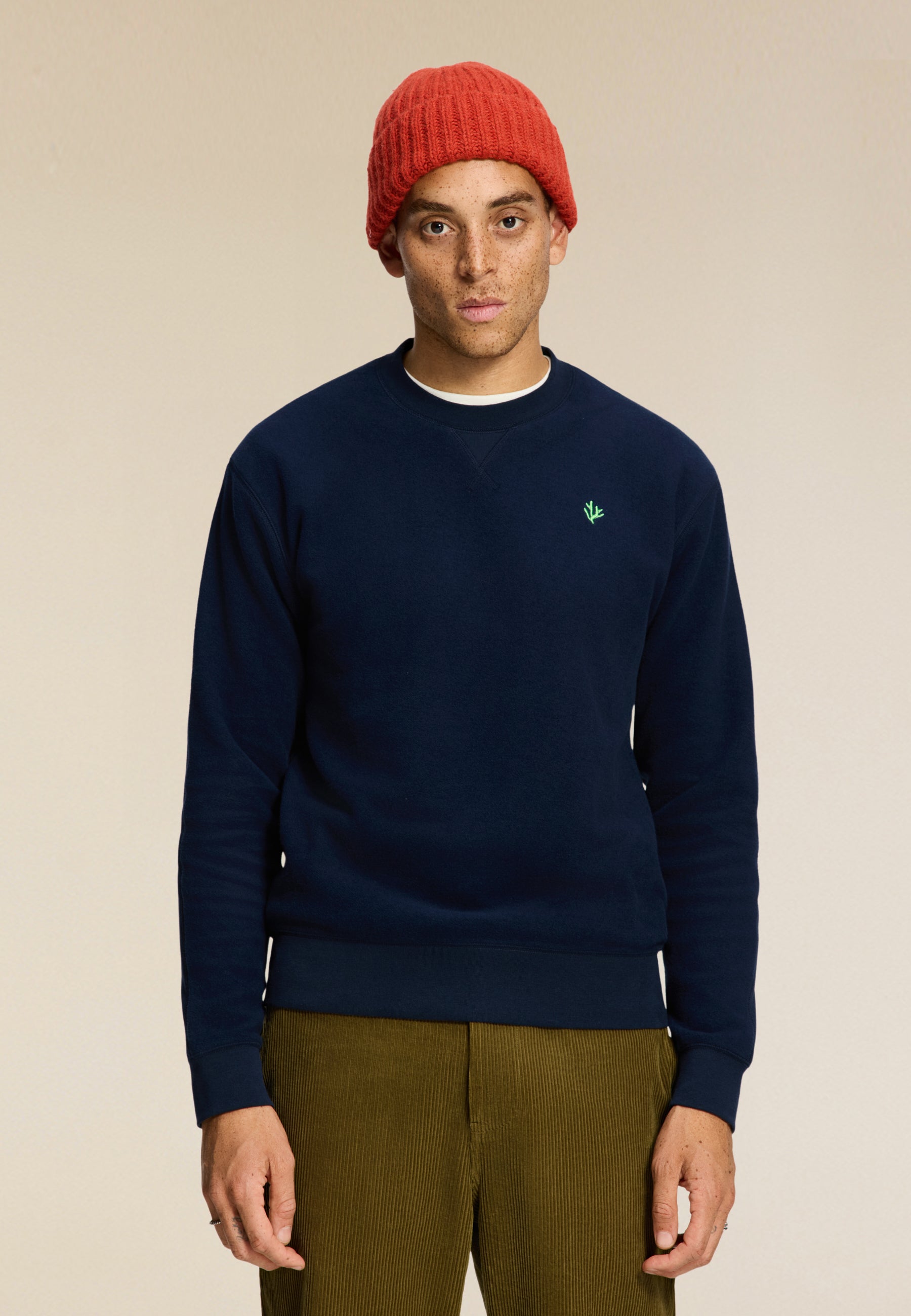 KYLE relaxed fit coral logo sweater | dark navy