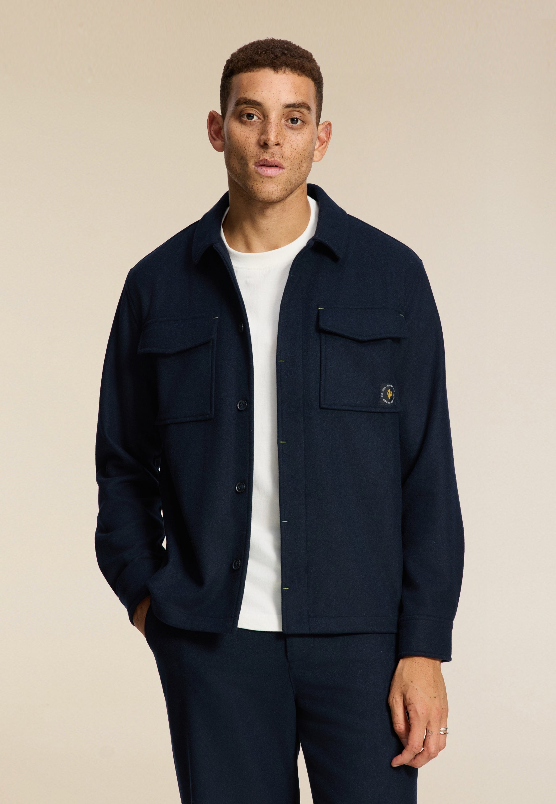 STAN wool blend long sleeve shirt | blue dark navy