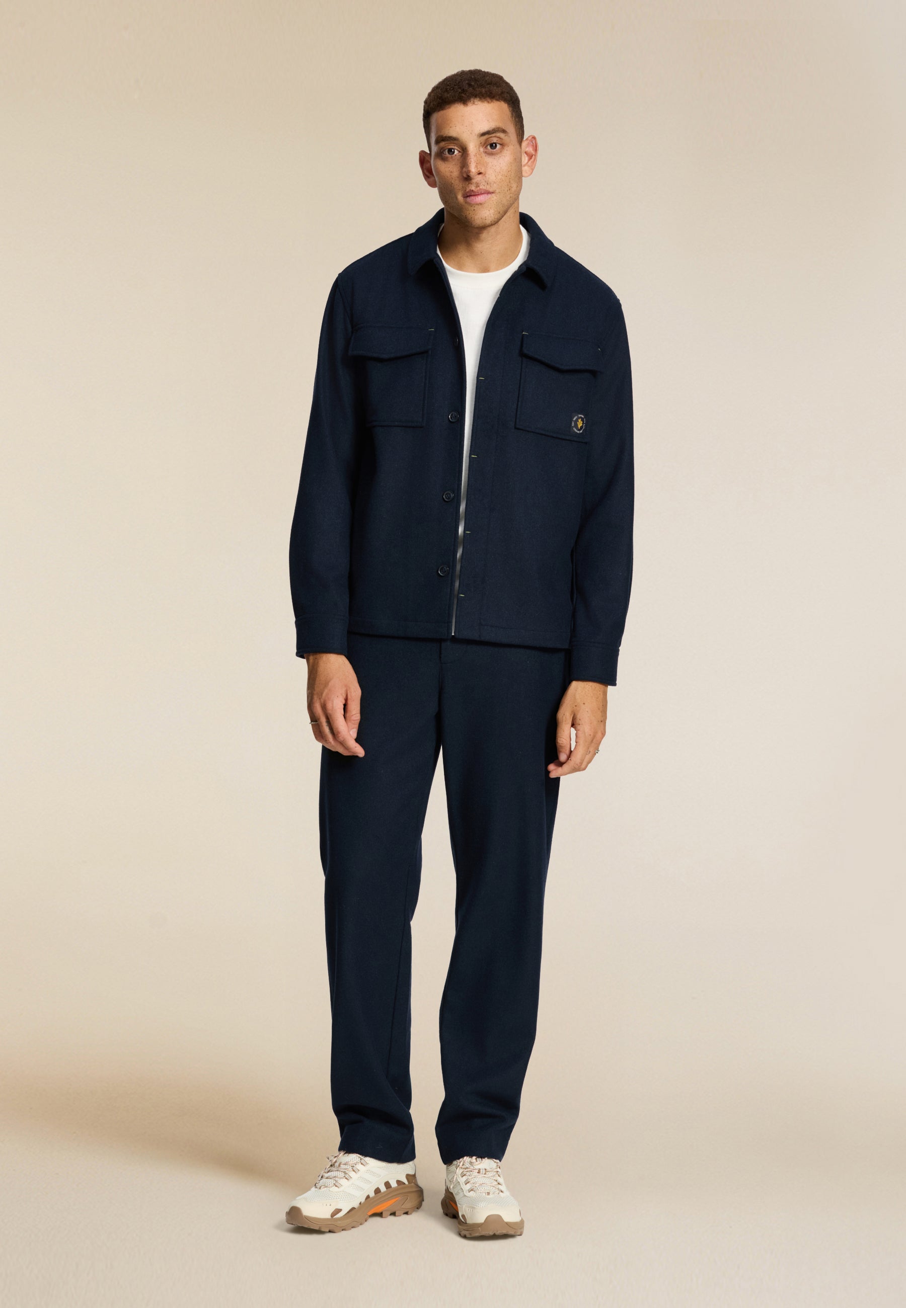 STAN wool blend long sleeve shirt | blue dark navy
