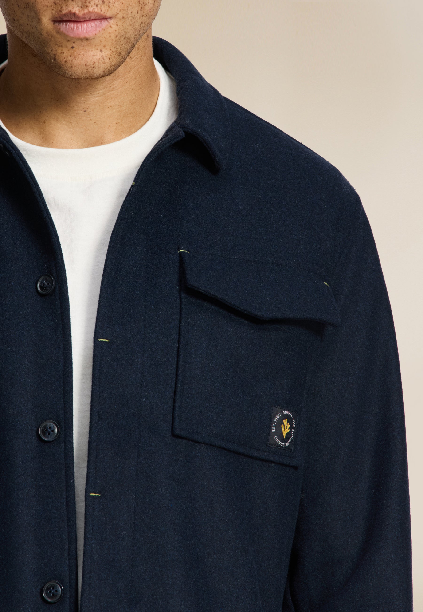STAN wool blend long sleeve shirt | blue dark navy