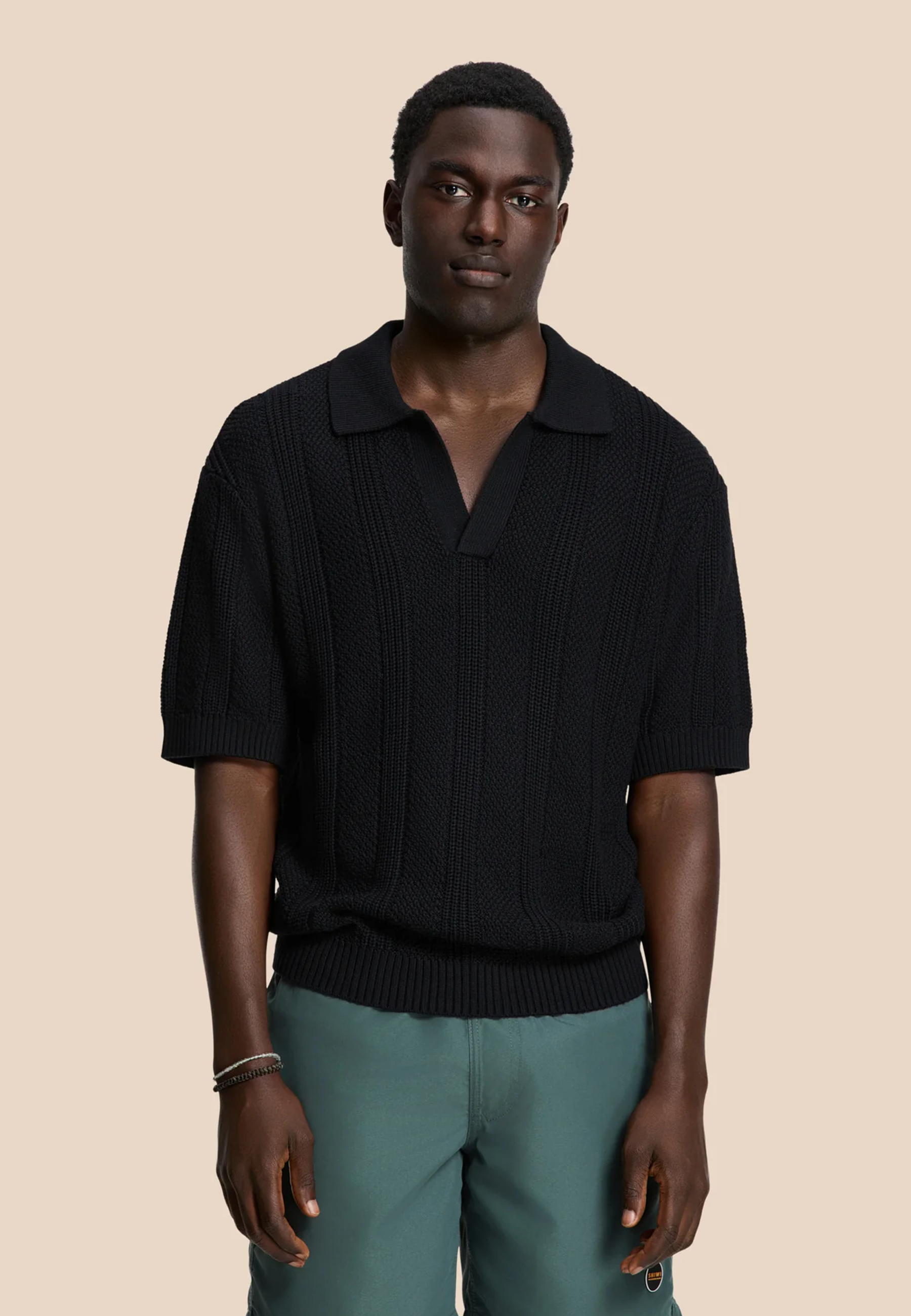 PITT gebreide polo effen | black
