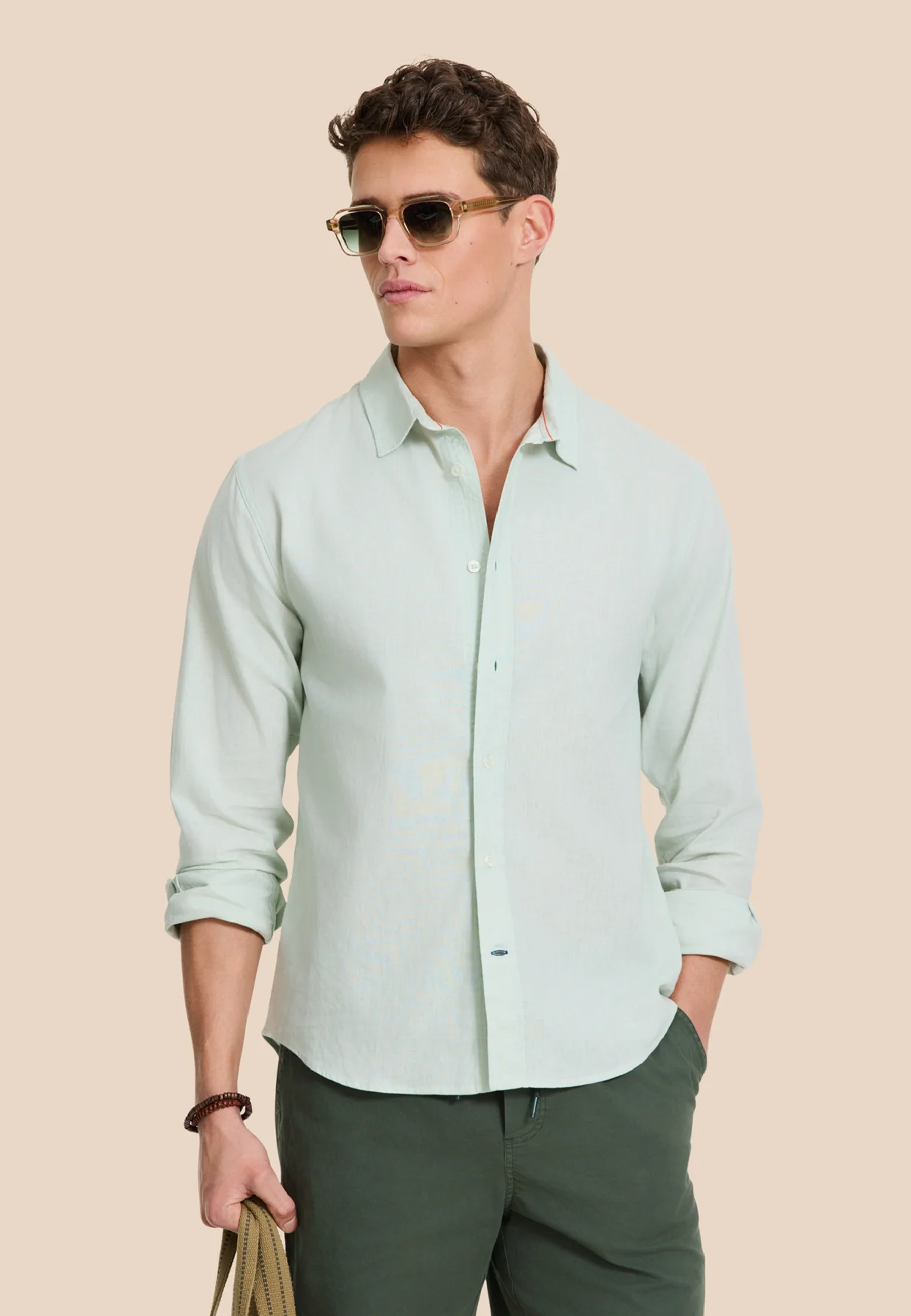 RICK linen long sleeve shirt solid | green seafoam