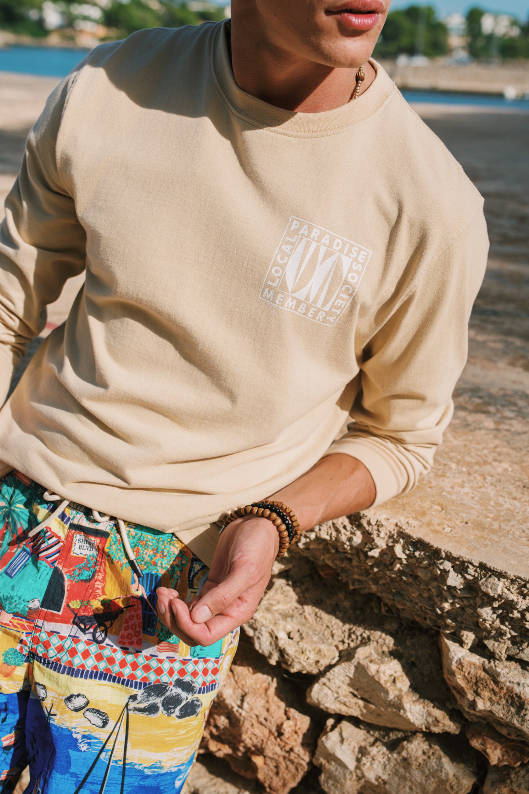 NOAH relaxed longsleeve paradise block | beige sand