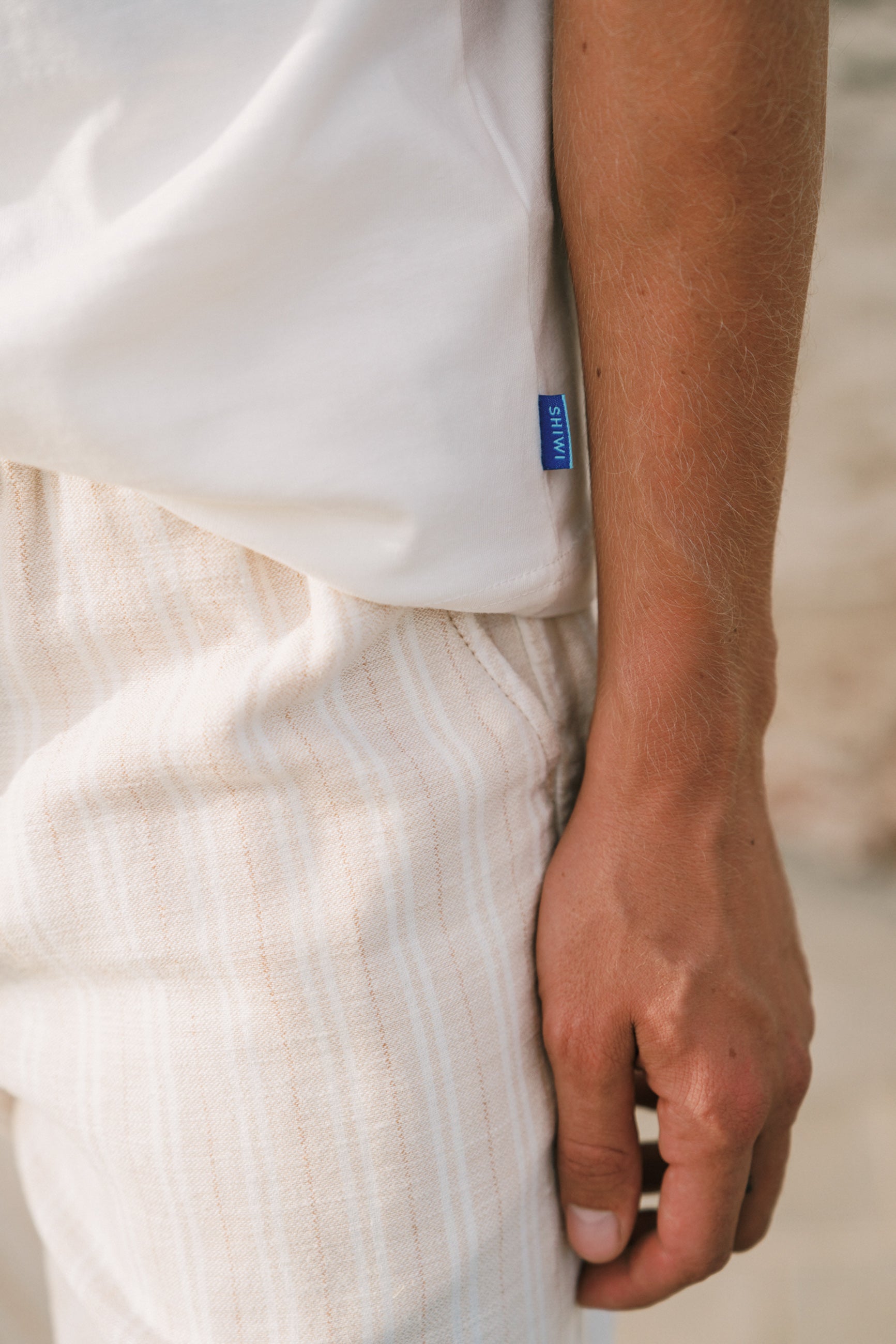LENNY linen trousers yarn dye stripes | beige sand