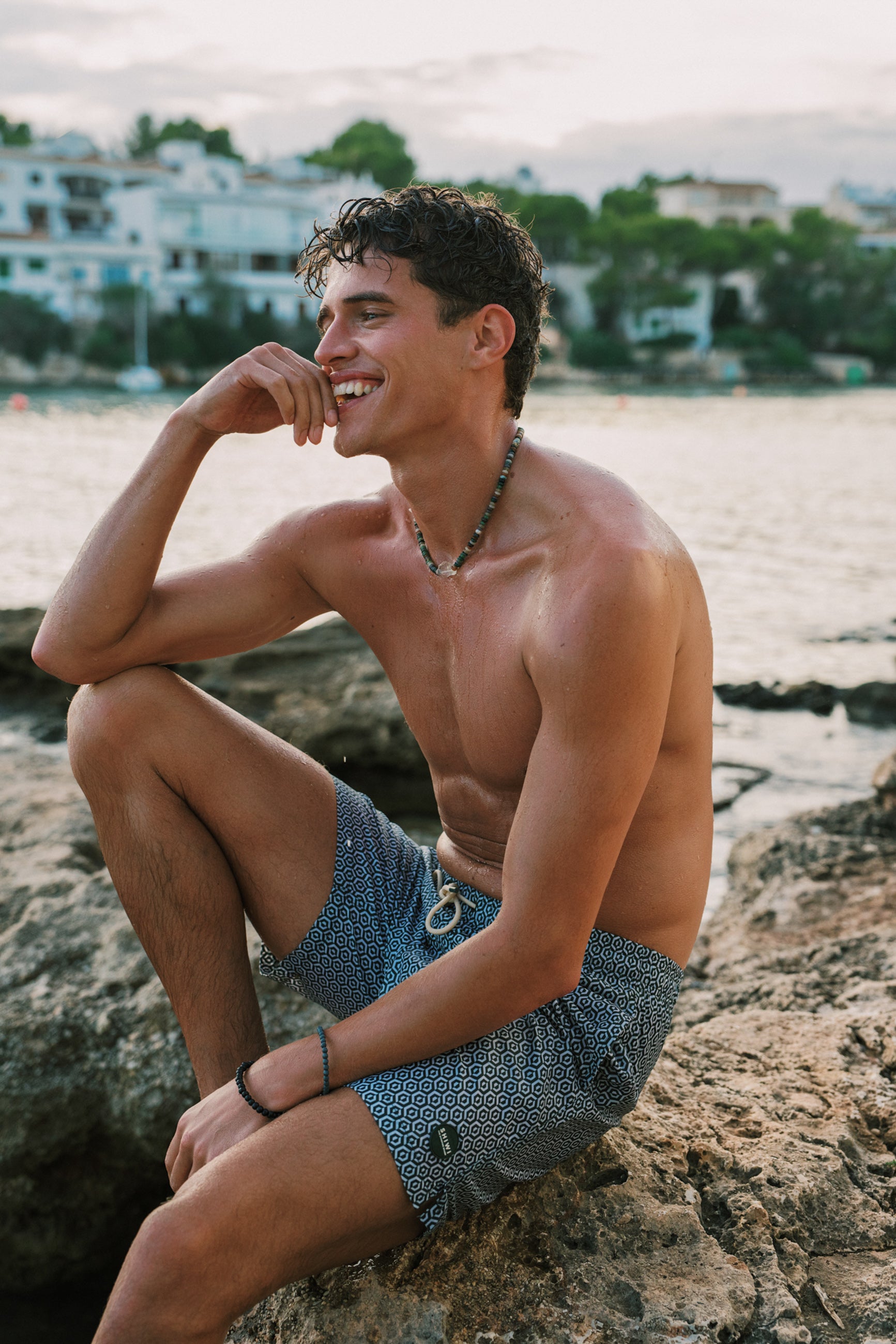 MIKE swim shorts geo tile | green leaf