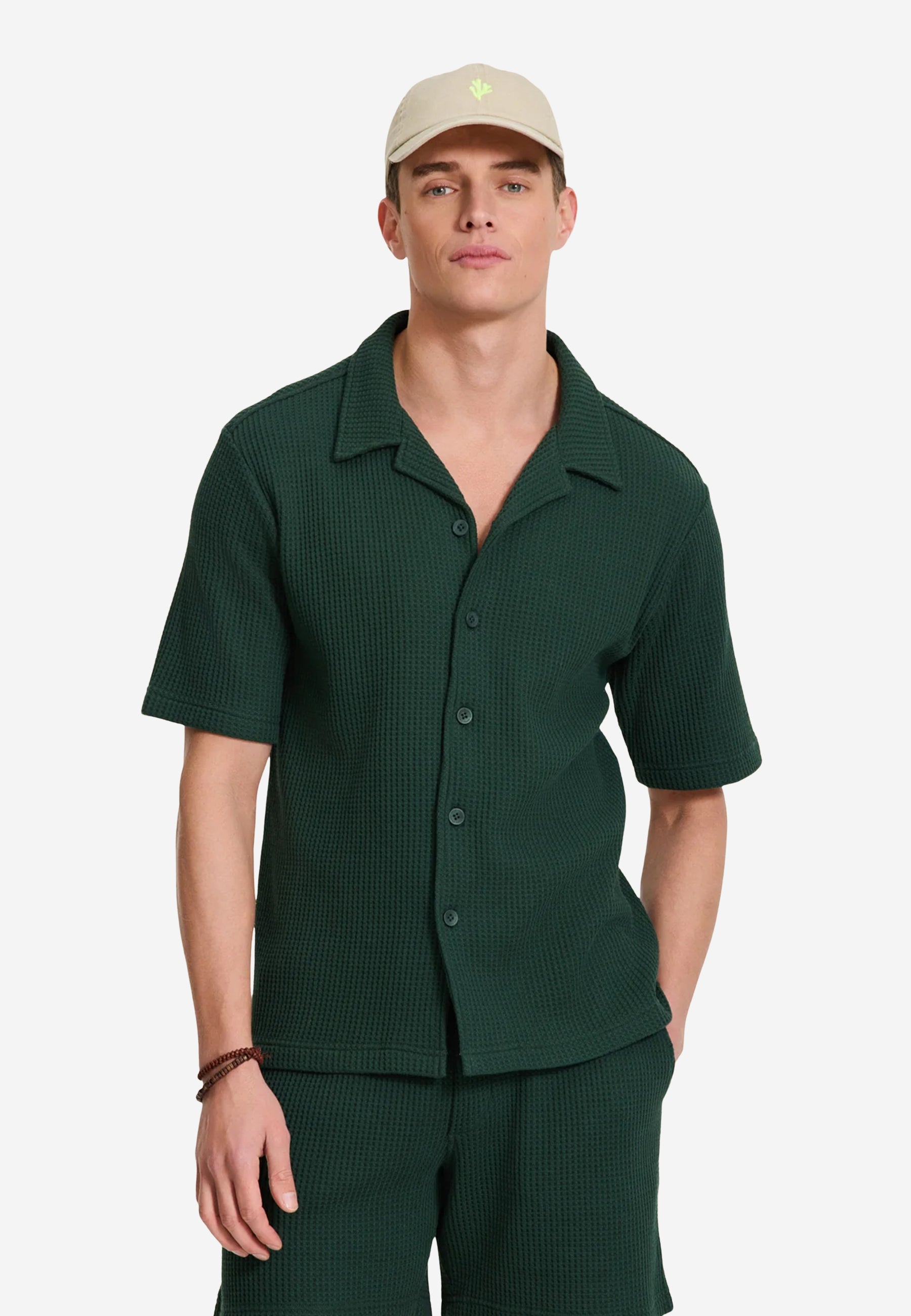 DEAN casual overhemd met wafelstructuur | green leaf