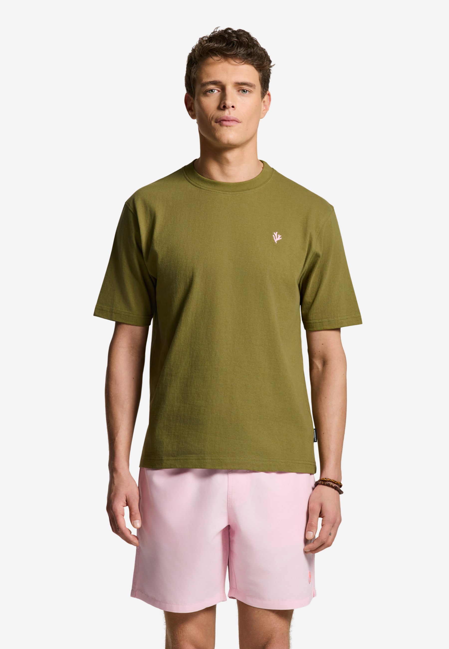 FINN relaxed t-shirt coral logo | green olive mist