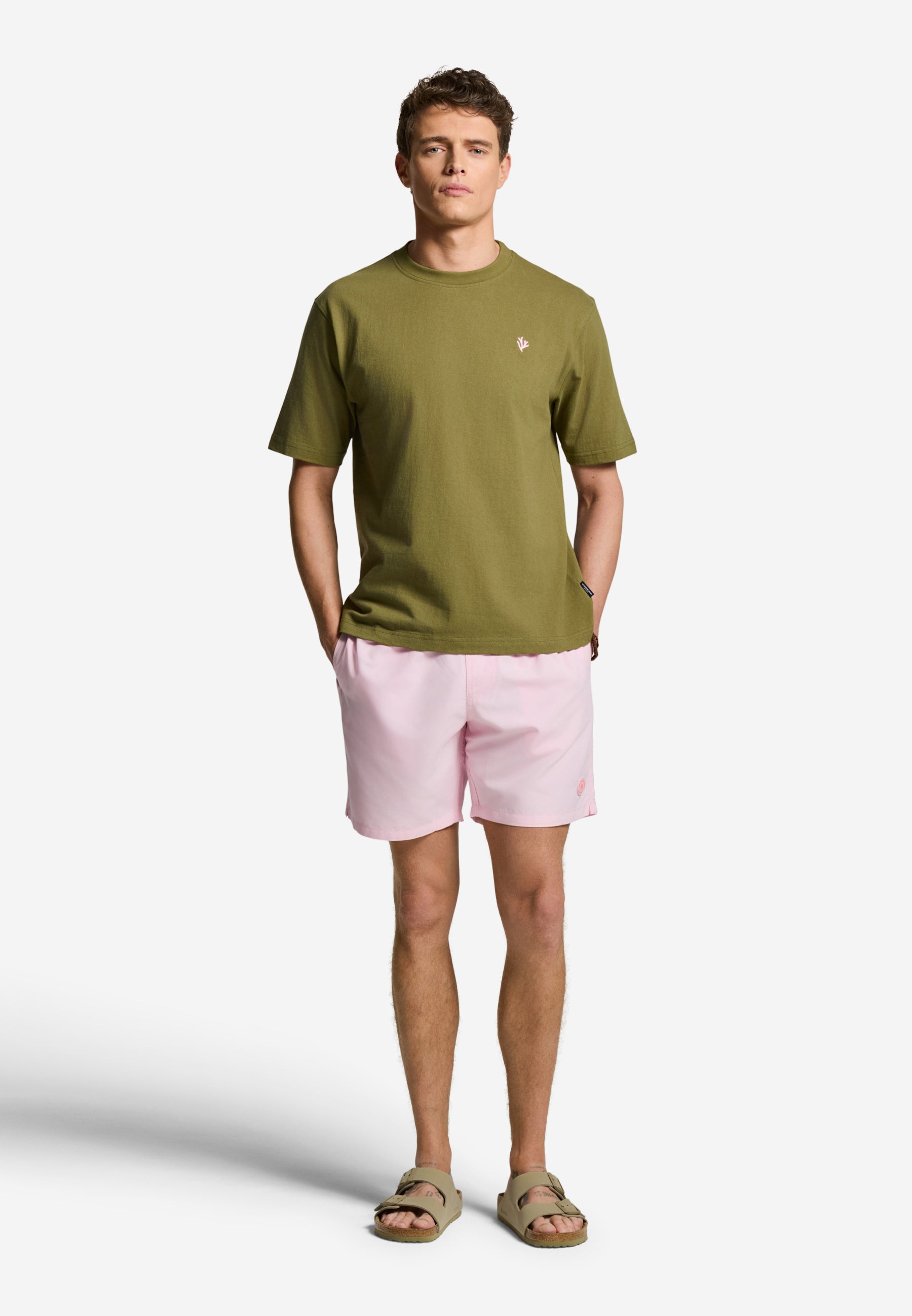 FINN relaxed t-shirt coral logo | green olive mist