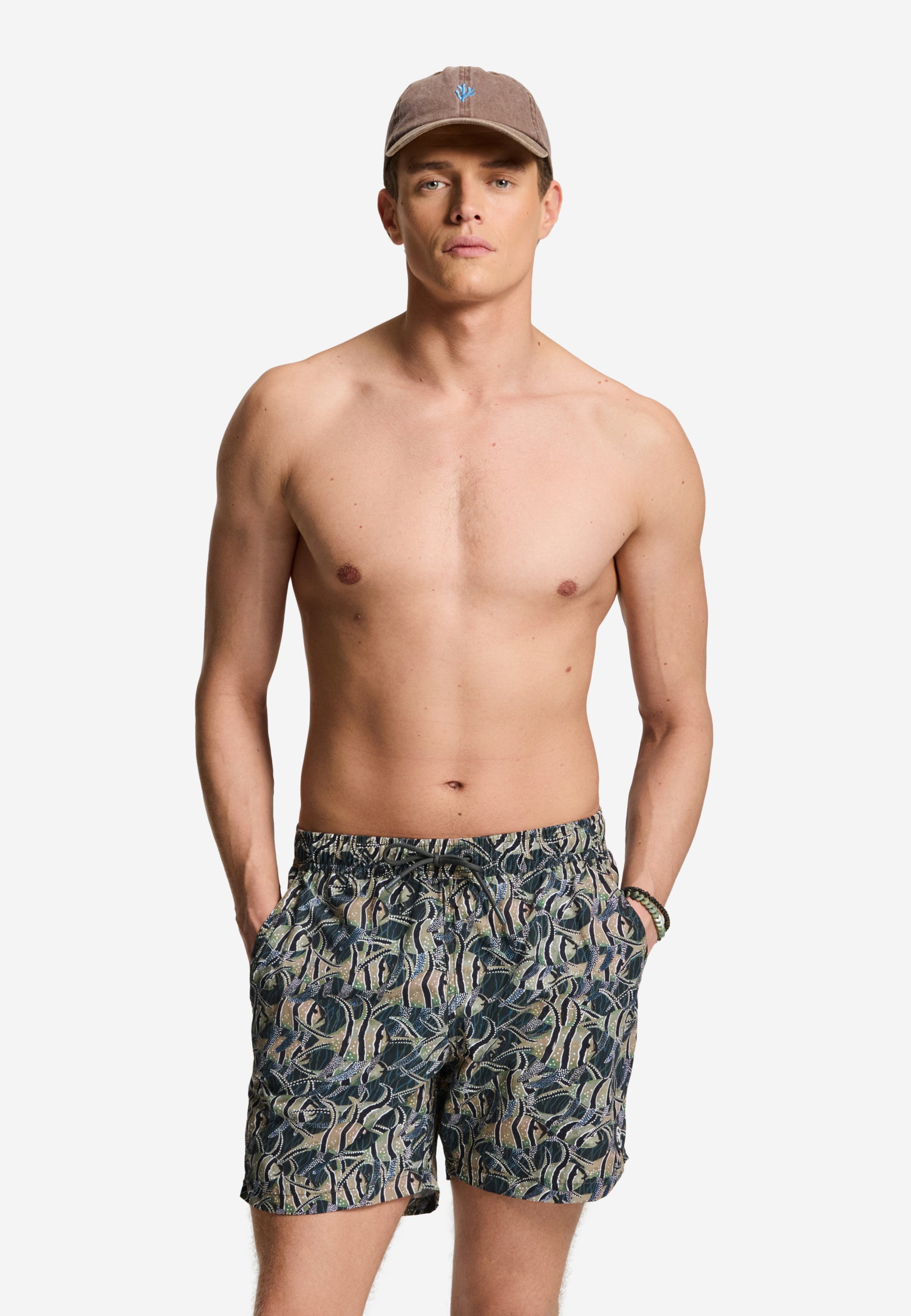 NATE QUICK DRY swim shorts angle fish | beige