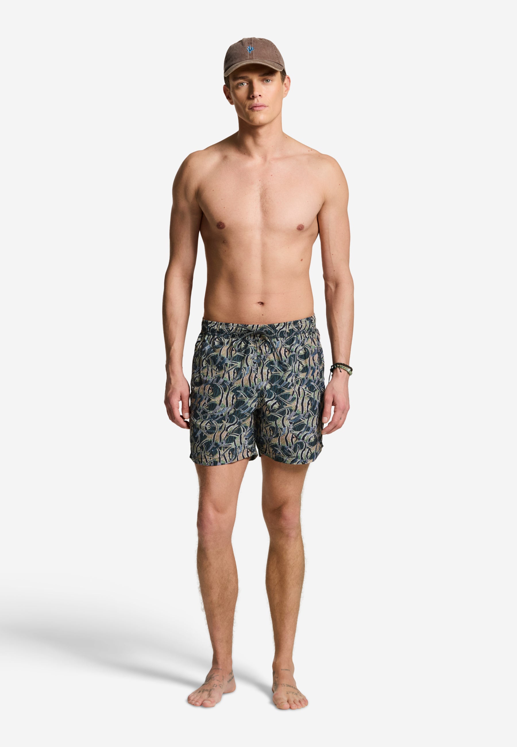 NATE QUICK DRY swim shorts angle fish | beige