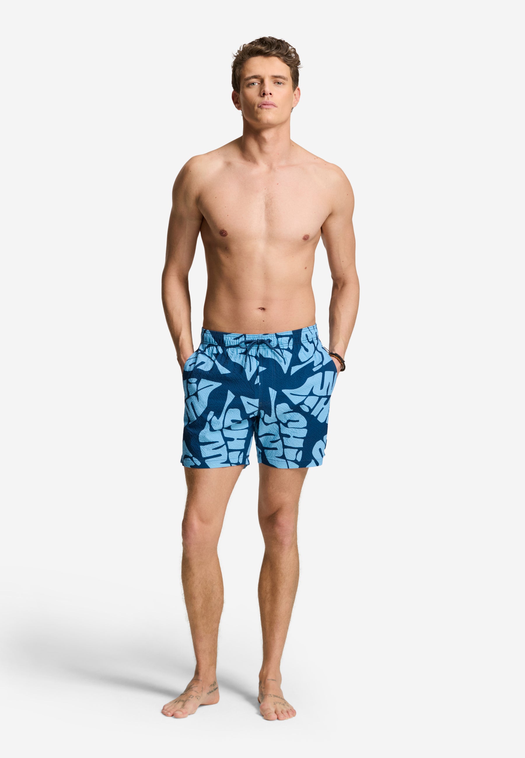 PETE swim shorts tropic leaves | blue slate