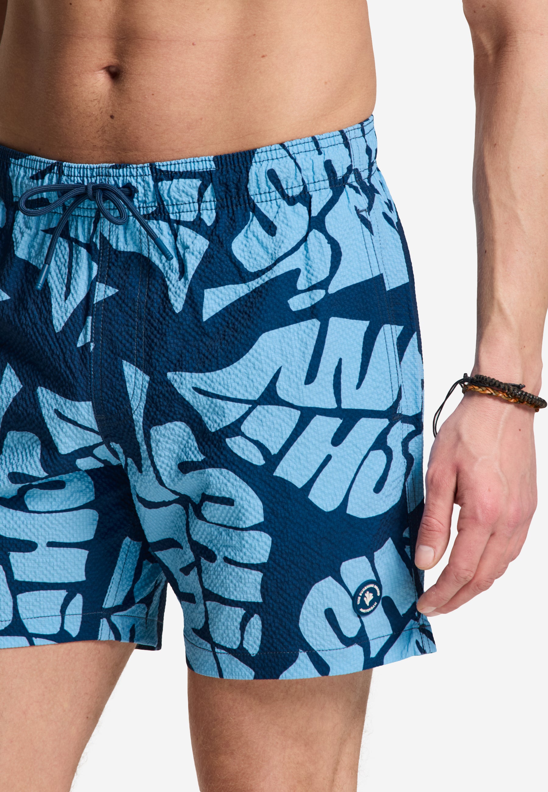 PETE swim shorts tropic leaves | blue slate